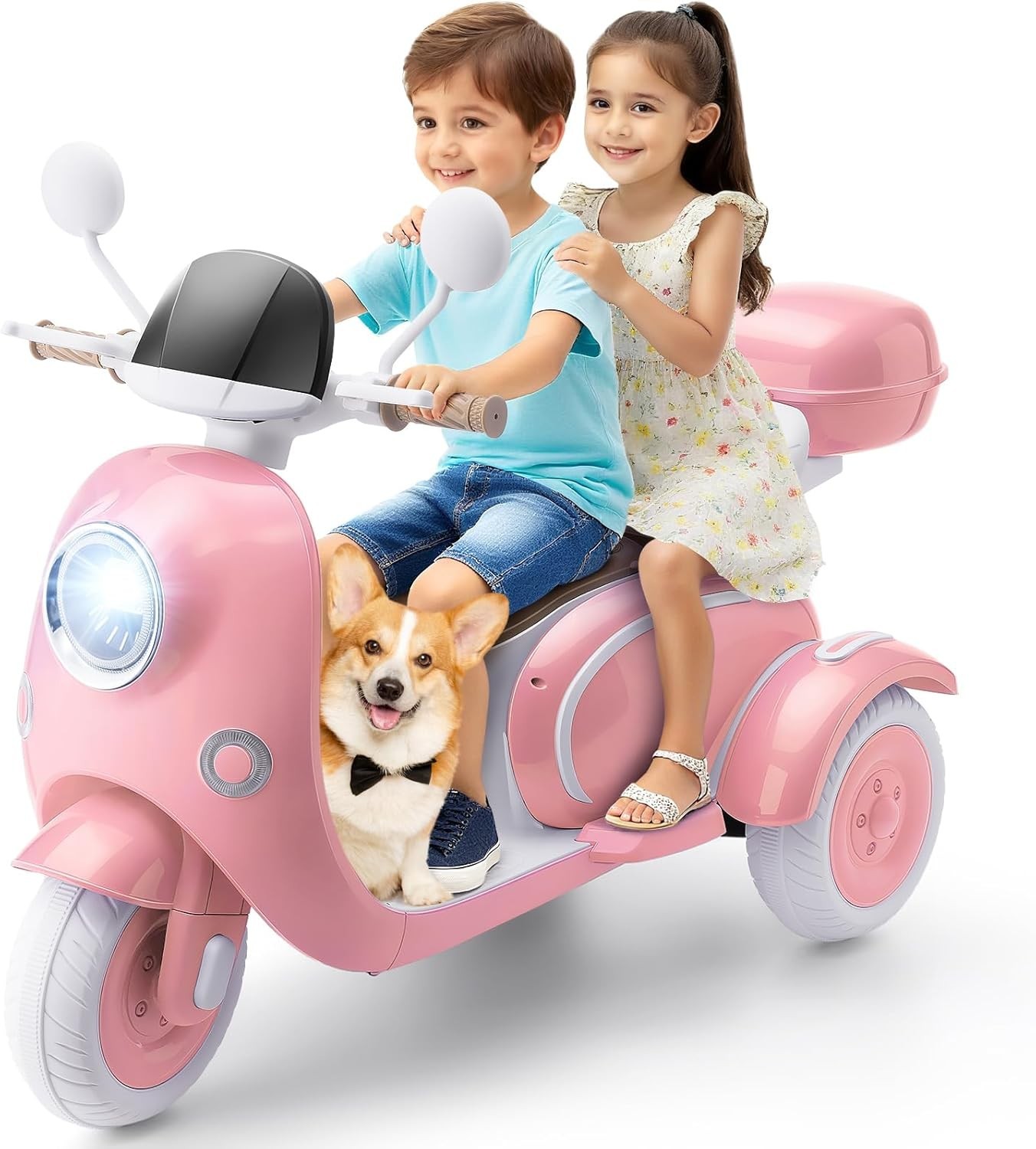 2 Seater Kids Electric Motorcycle 3 Wheels Moped 12V Dual Motor Ideal Kids Gift*