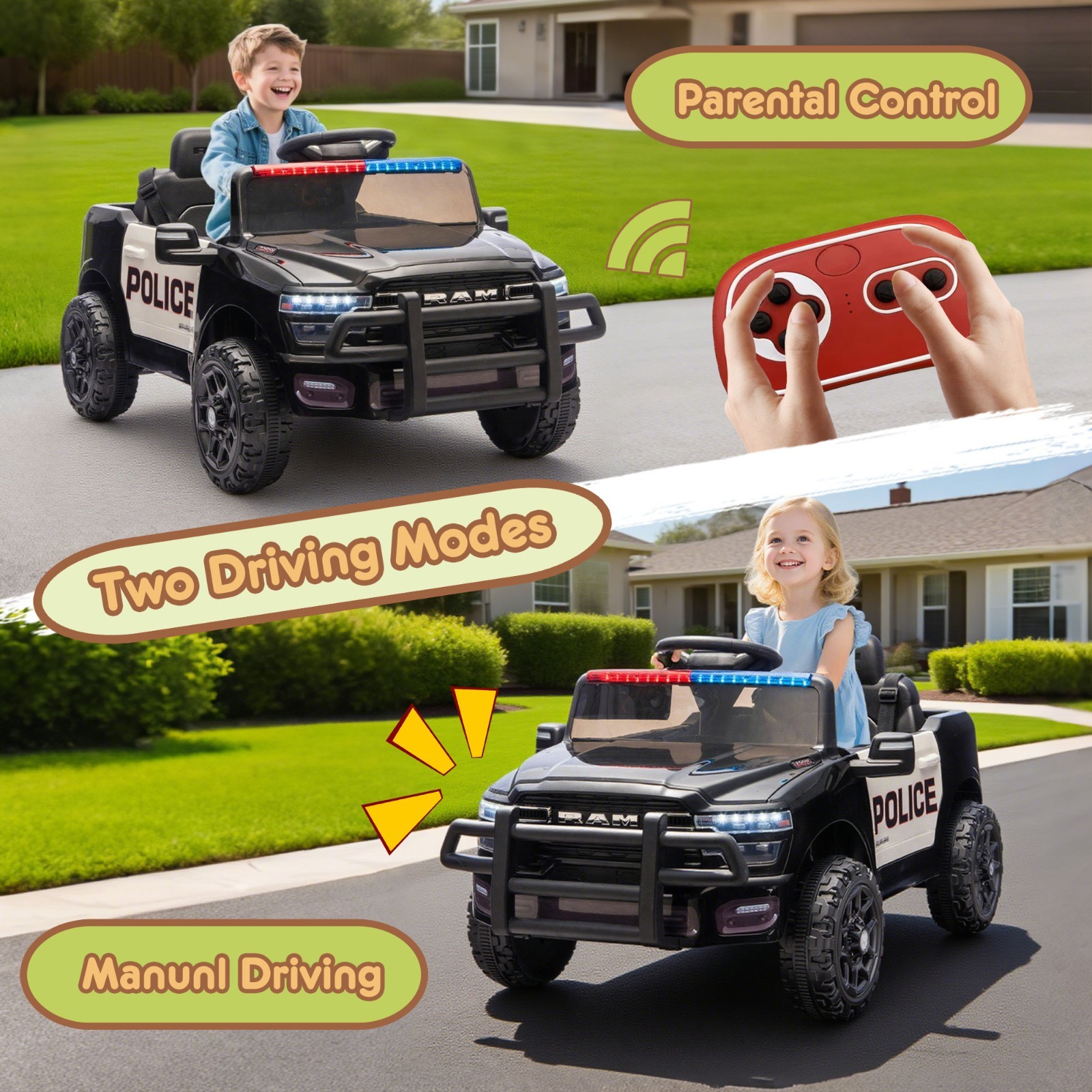 12V Kids Ride on Car Toys, Boys Girls Licensed RAM 3500 Truck w/Remote, LED