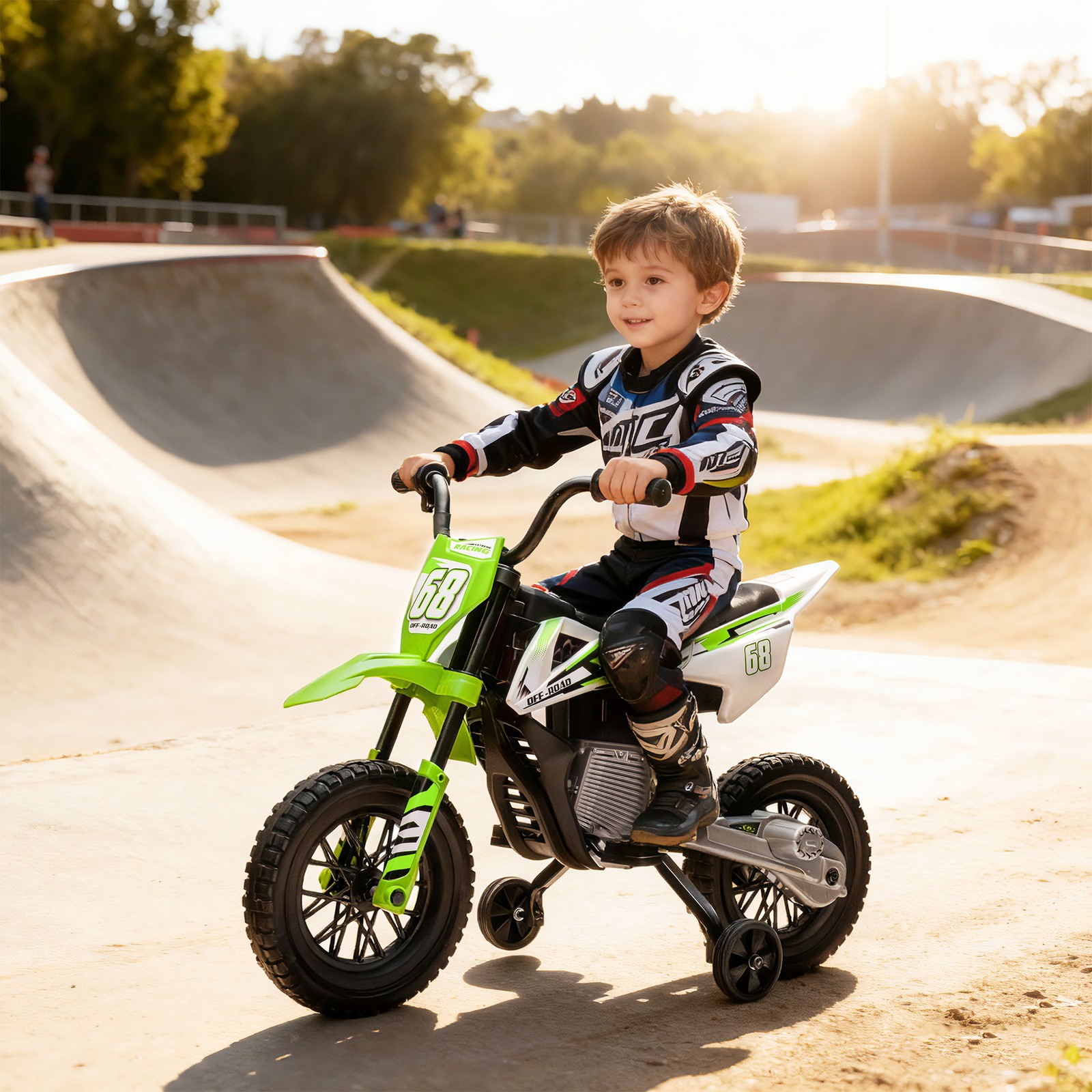 12V Kids Motorcycle W/ Twist Grip Throttle, Rear Suspension, Green
