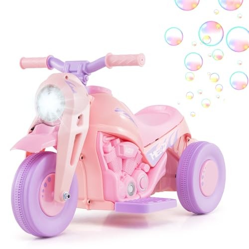 Kids Motorcycle, 6V Electric Ride On Car with Automatic Bubble Violet