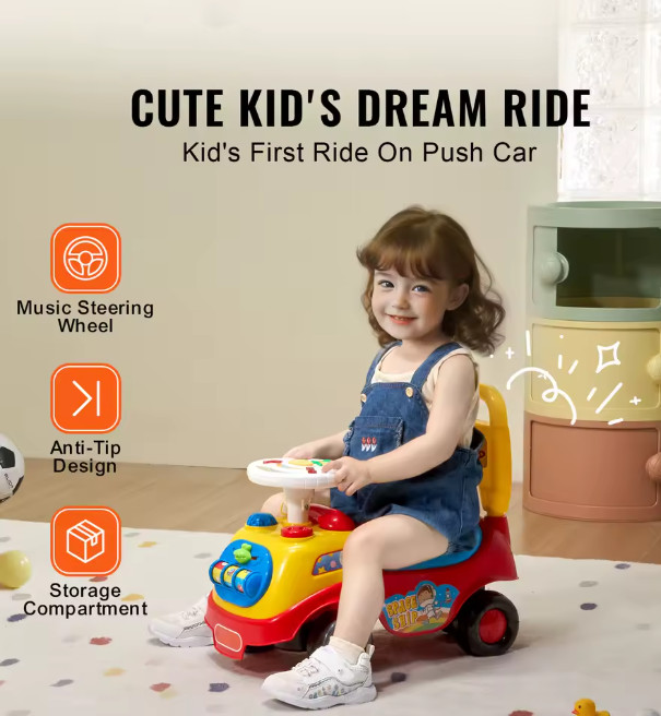 Toddler Baby Ride On Push Car Kids Toy with Music Sit and Stand Toddler Kids Car