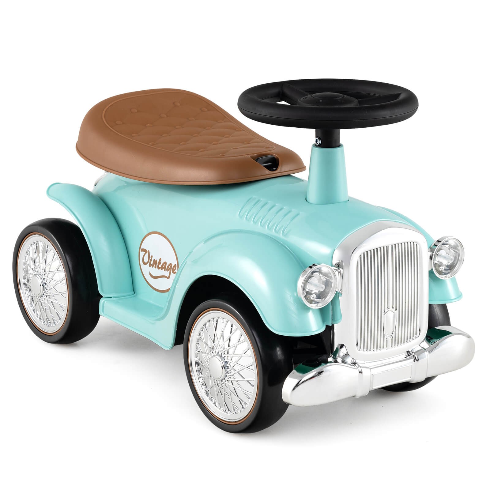 Retro Kids Ride-on Toy Kids Sit to Stand Vehicle with Working Steering Wheel