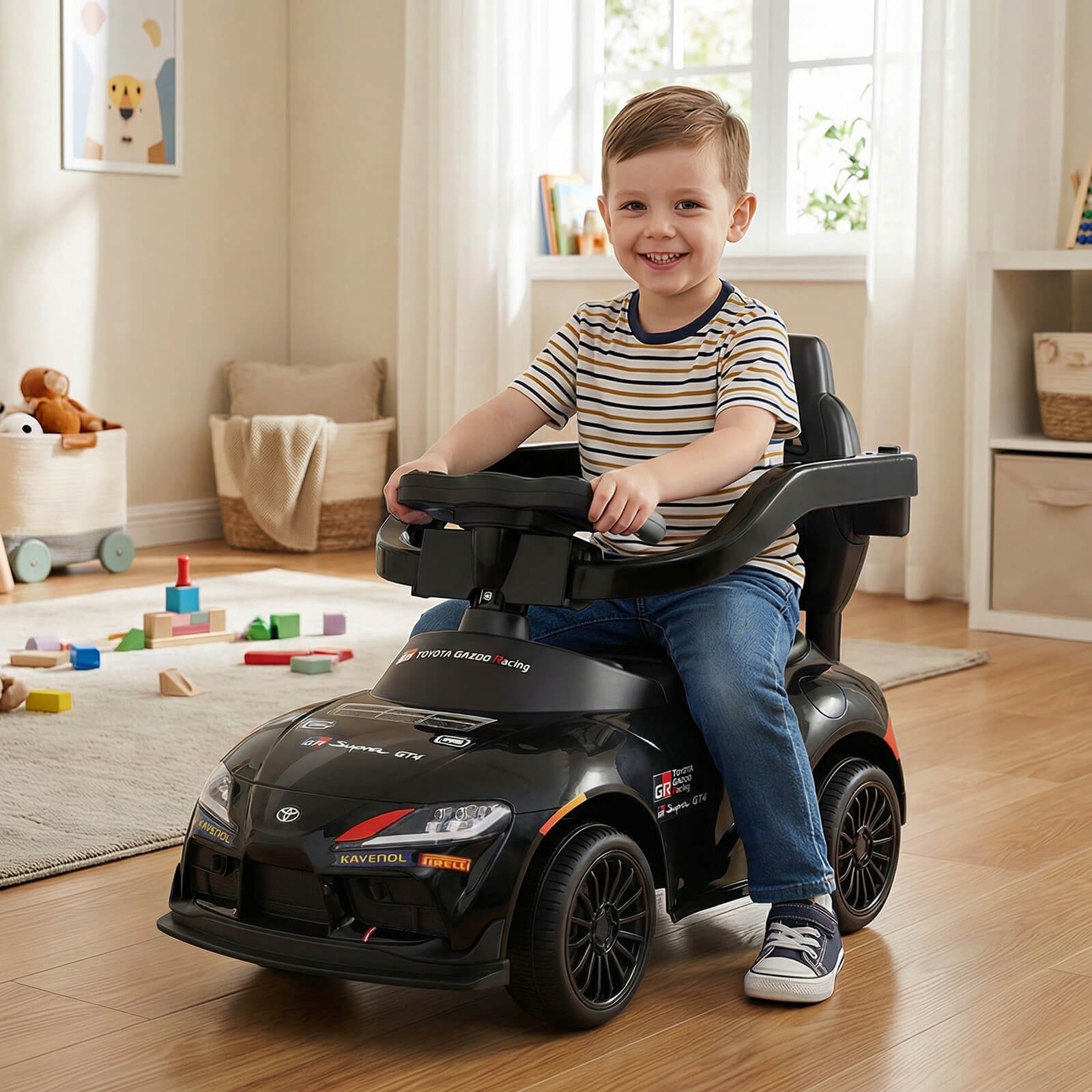 Toyota Licensed Ride on Push Car w/Parent-Control Handle Music Safety Guardrail