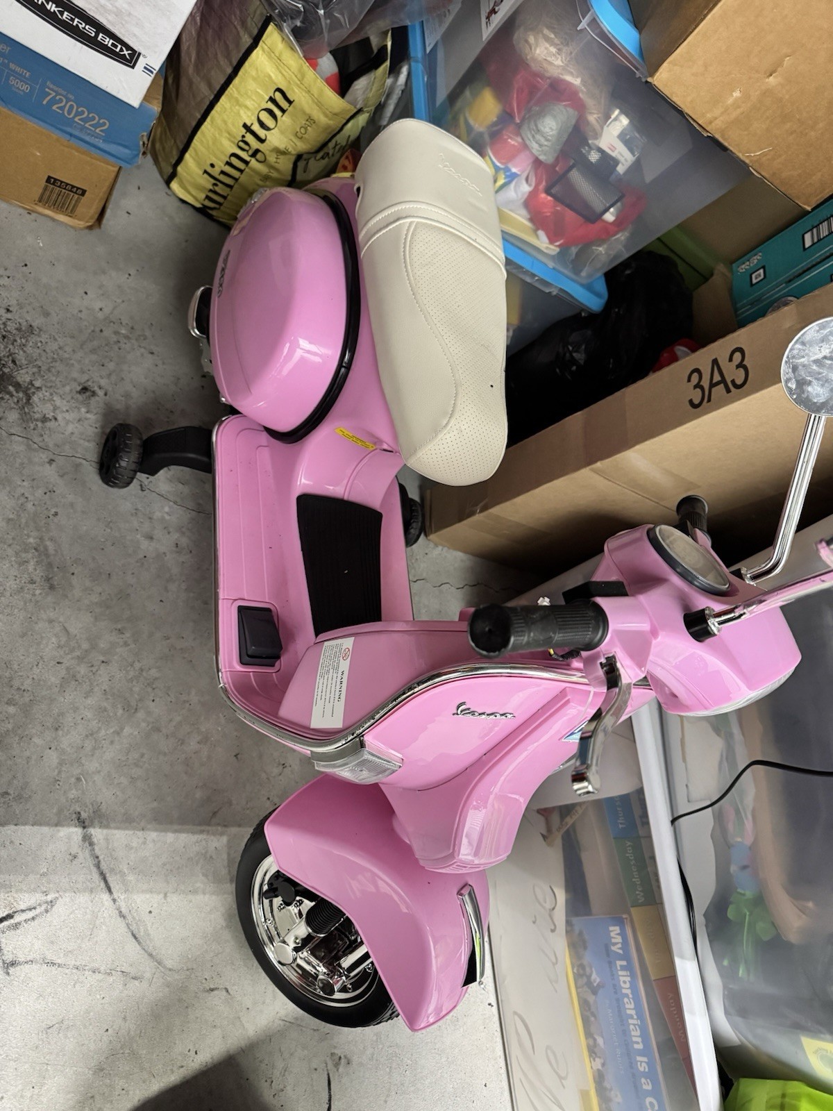 Vespa Pink Battery Powered Ride-On Scooter Toy with Seat & Training Wheels