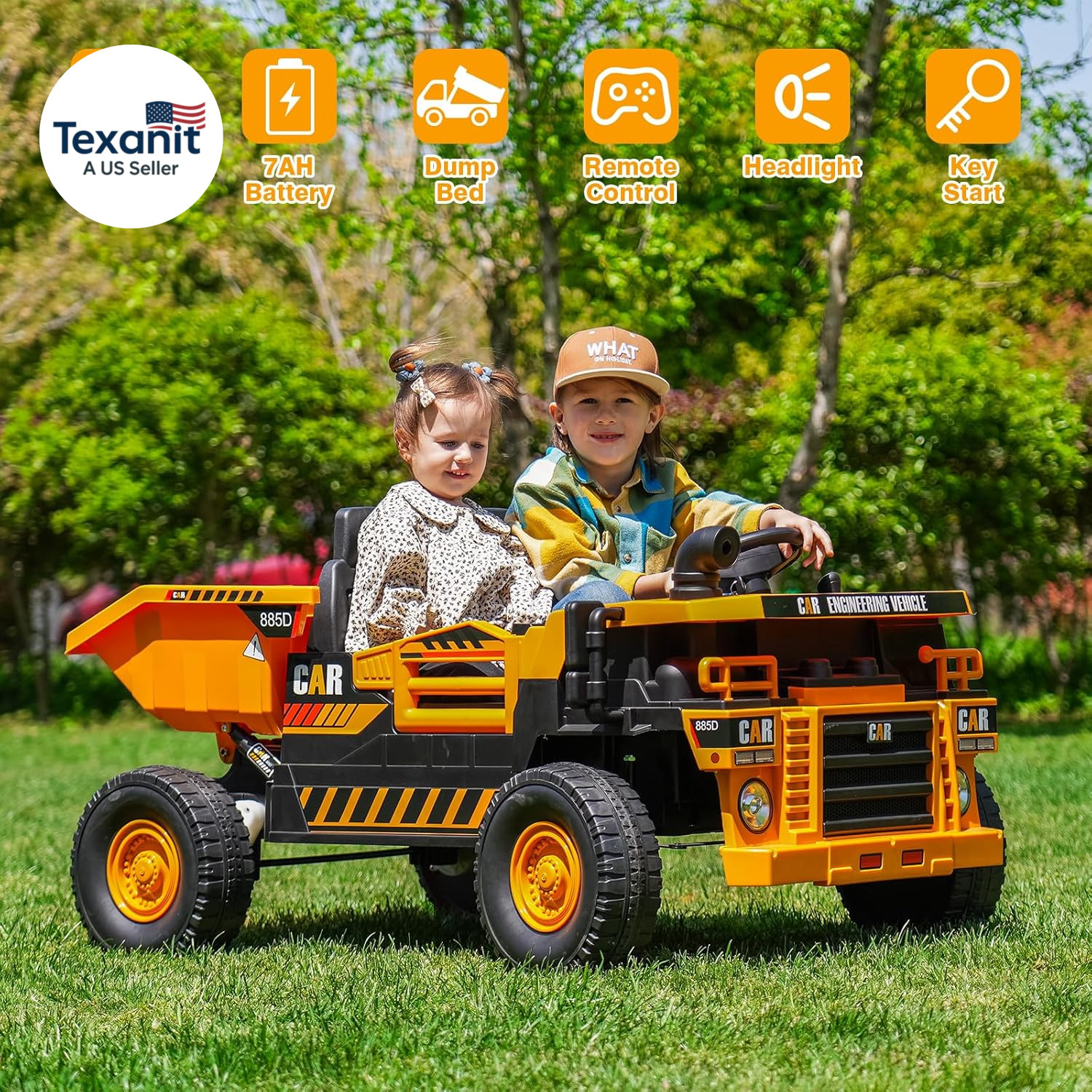 2-Seater Electric Ride on Truck Toy Car Construction Vehicle for Boys, 12V Kids