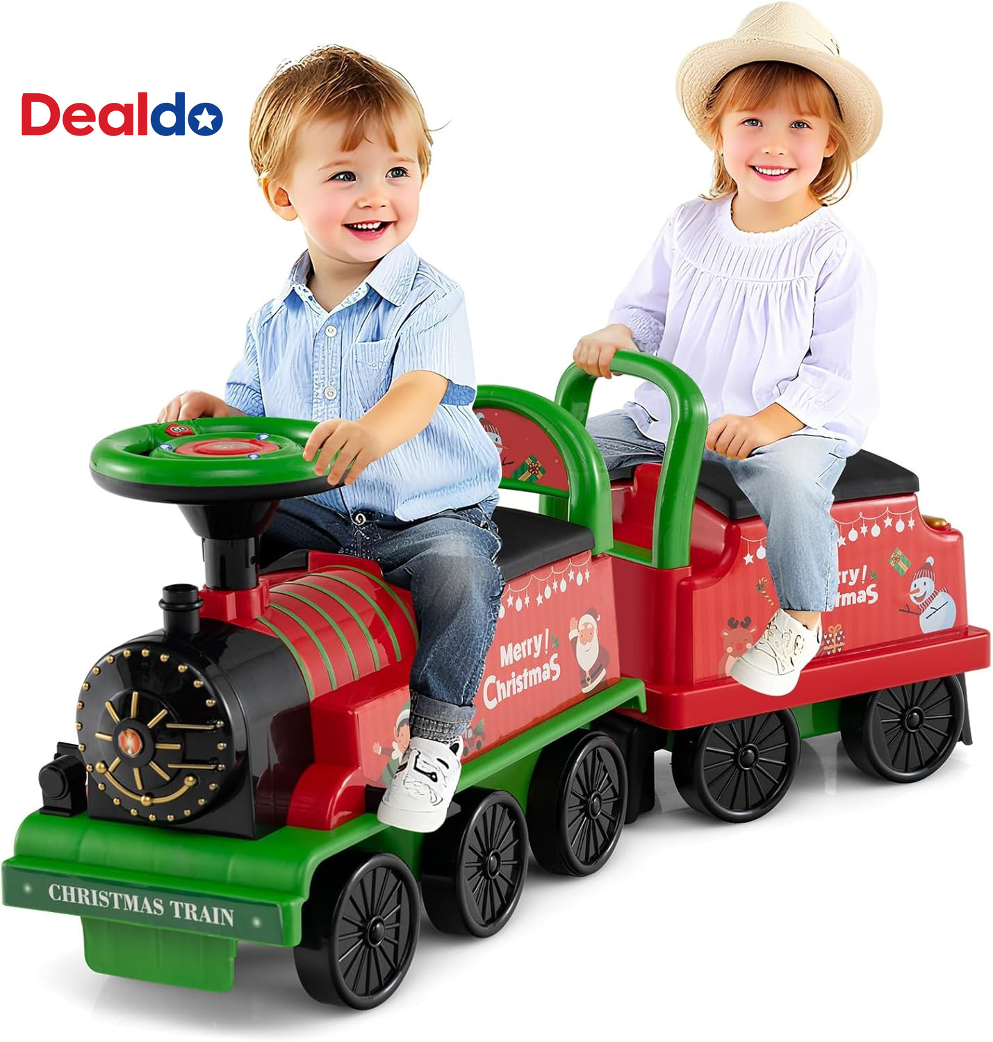 2-Seater Ride on Train with Carriage, 6V Ride on Toy W/Under-Seat Storage, Footr