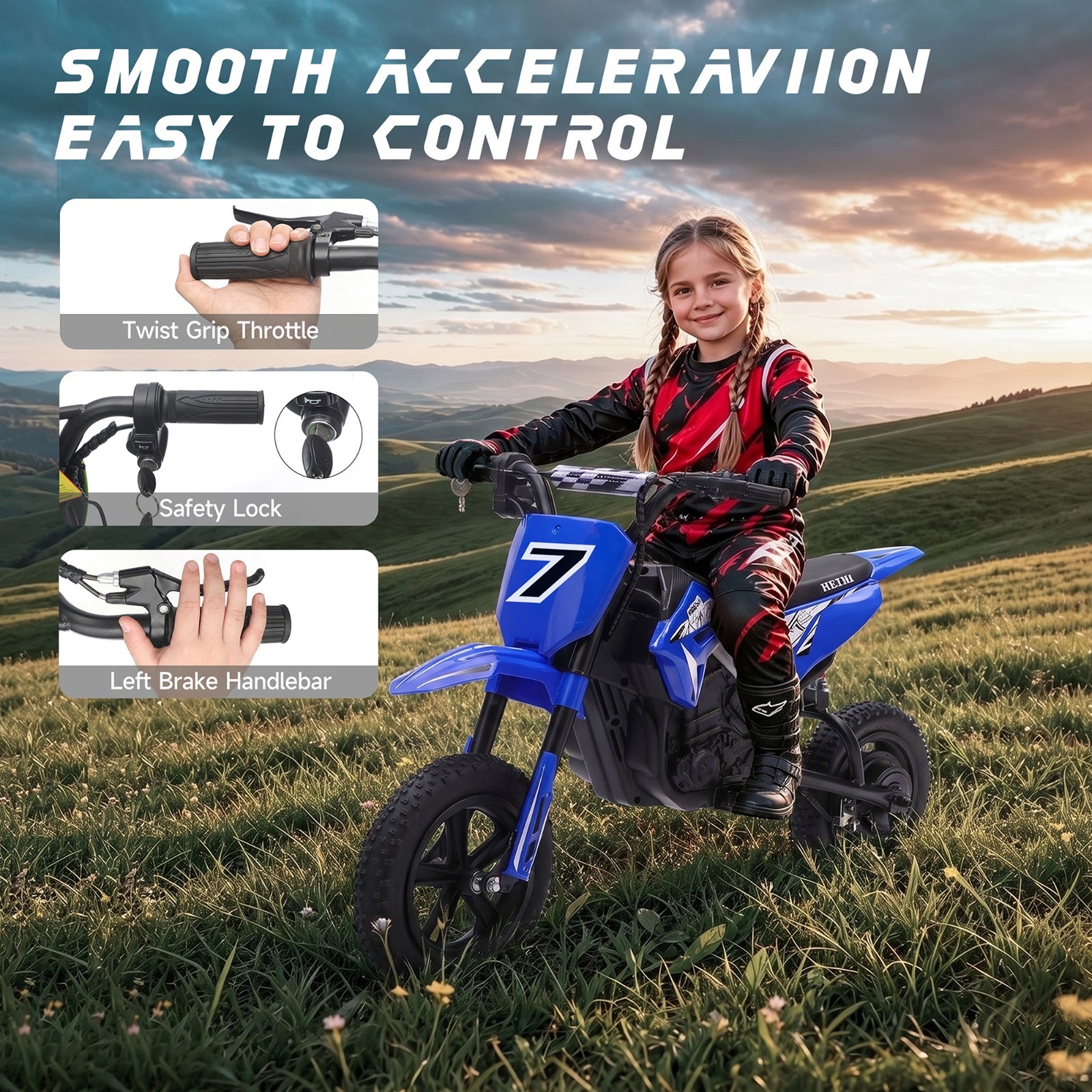 24V Dirt Bike 11MPH 350W Motor Kids Electric Motorcycle Ride on with Drum Brakes