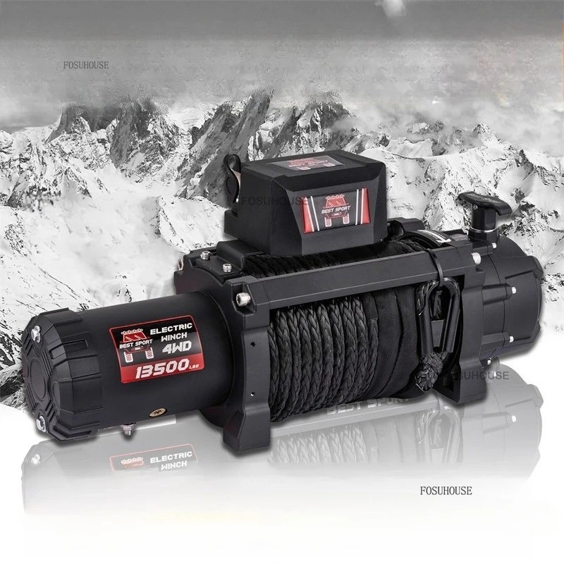 12V Portable Vehicle Self-Rescue Electric Silent Integrated Winch 13,500 Lbs