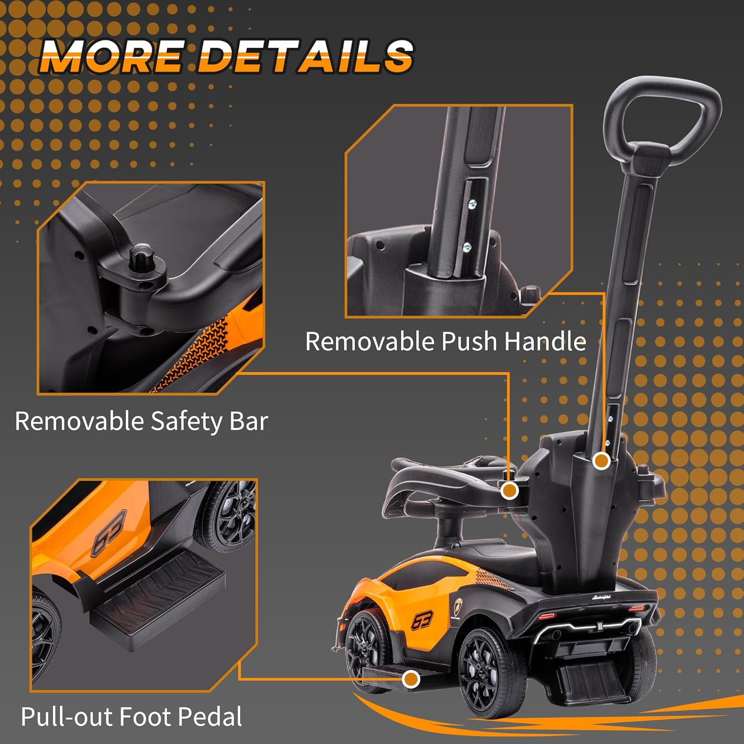 2-In-1 Ride on Push Car for Toddlers 1-3, Licensed Lamborghini Stroller Sliding