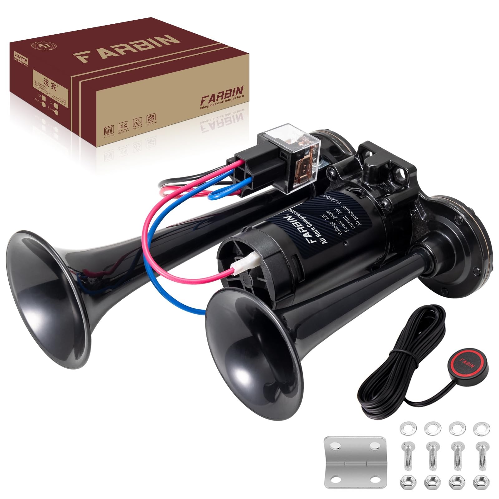 Black Air Horn for Truck Train Horn for Car Loud Car Horn with Button Truck H…