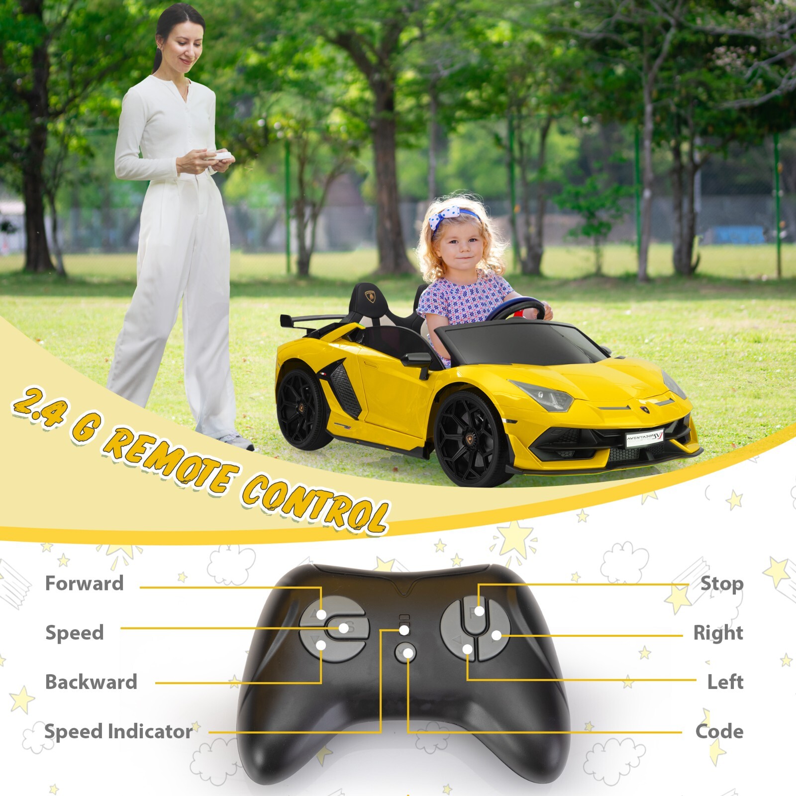 TOBBI 24V Kids Ride On Drift Car Licensed Lamborghini SVJ 2 Seater High Speed