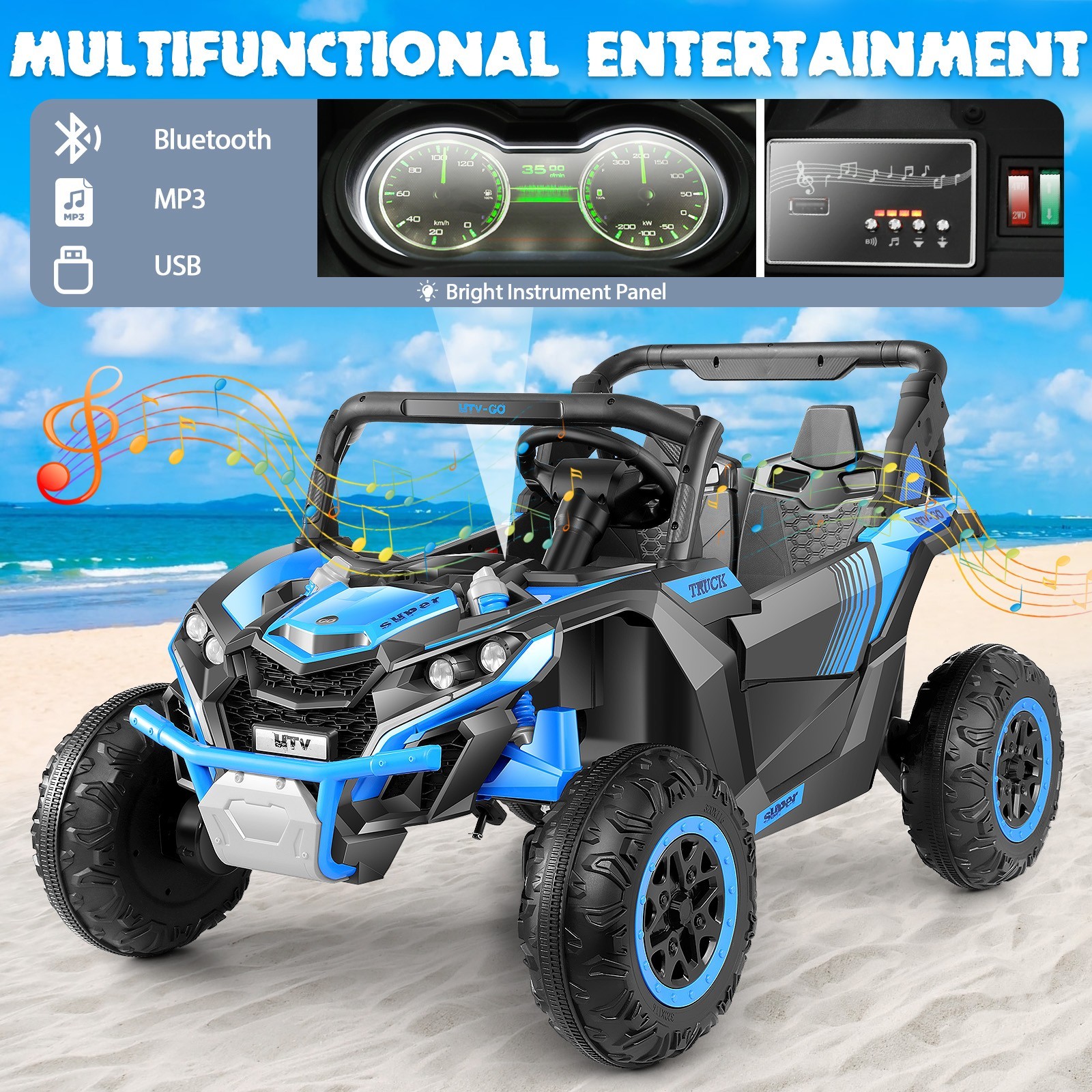 24V Kids Electric Car, 2 Seater Ride on UTV with Remote Control Bluetooth Gift!