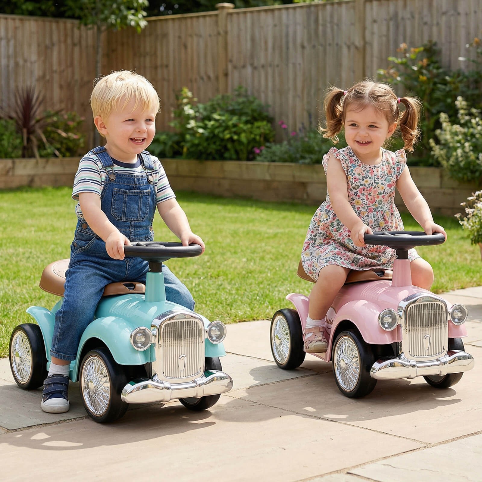 Retro Toddler Ride-on Toy 40° Limit Steering w/ Storage Space, DIY Stickers