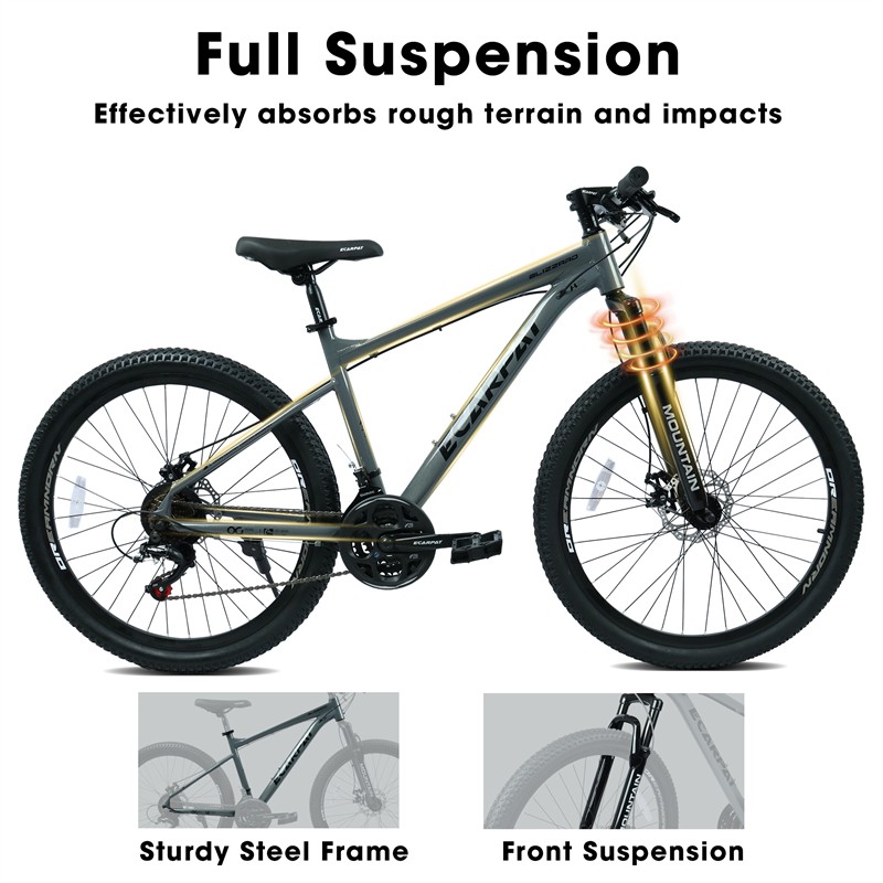 26in Mountain Bike w/ Disc Brakes 21-Speed Bicycle for Trail Riding & Touring