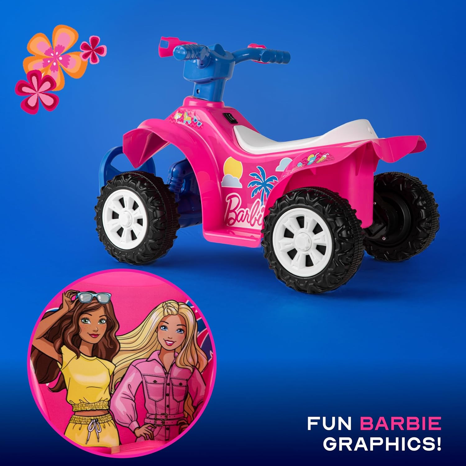 Barbie – 6V ATV Quad for Kids, Powerful and Safe Ride-On Toy with Rechargeable B