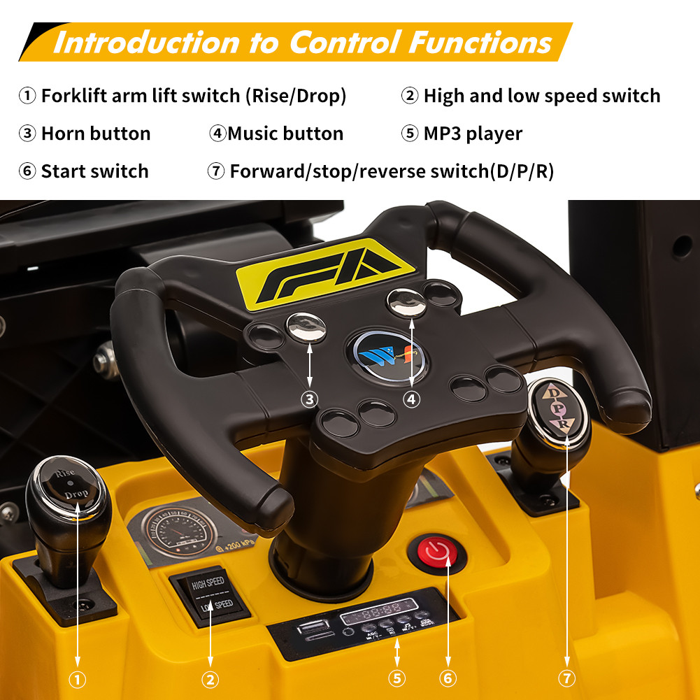 12V Kids Ride on Car Forklift Electric Remote Control Toy 2 Speed for Boy &Girls