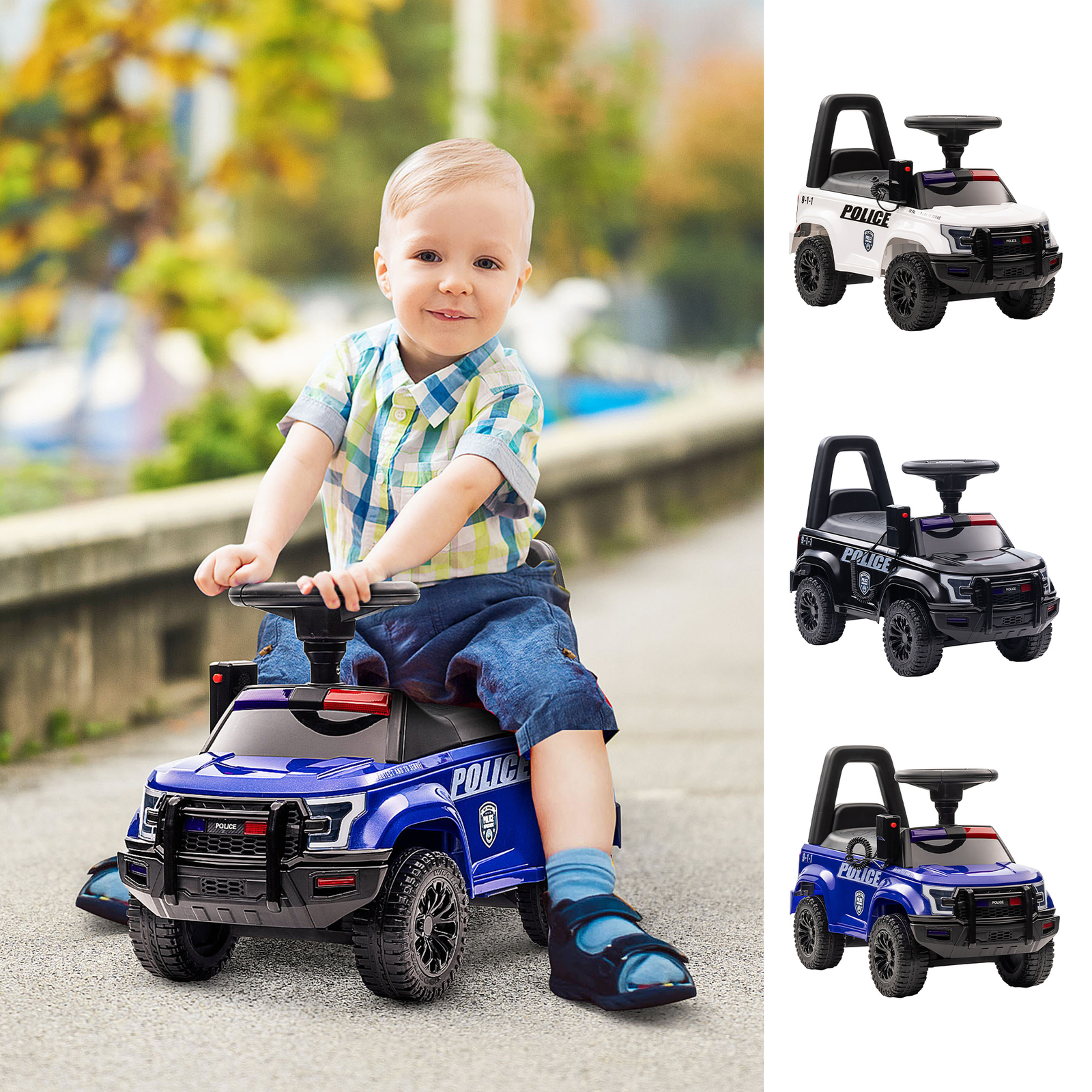 Ride On Sliding Car Police Car for Toddler W/ Anti Fall Device Megaphone