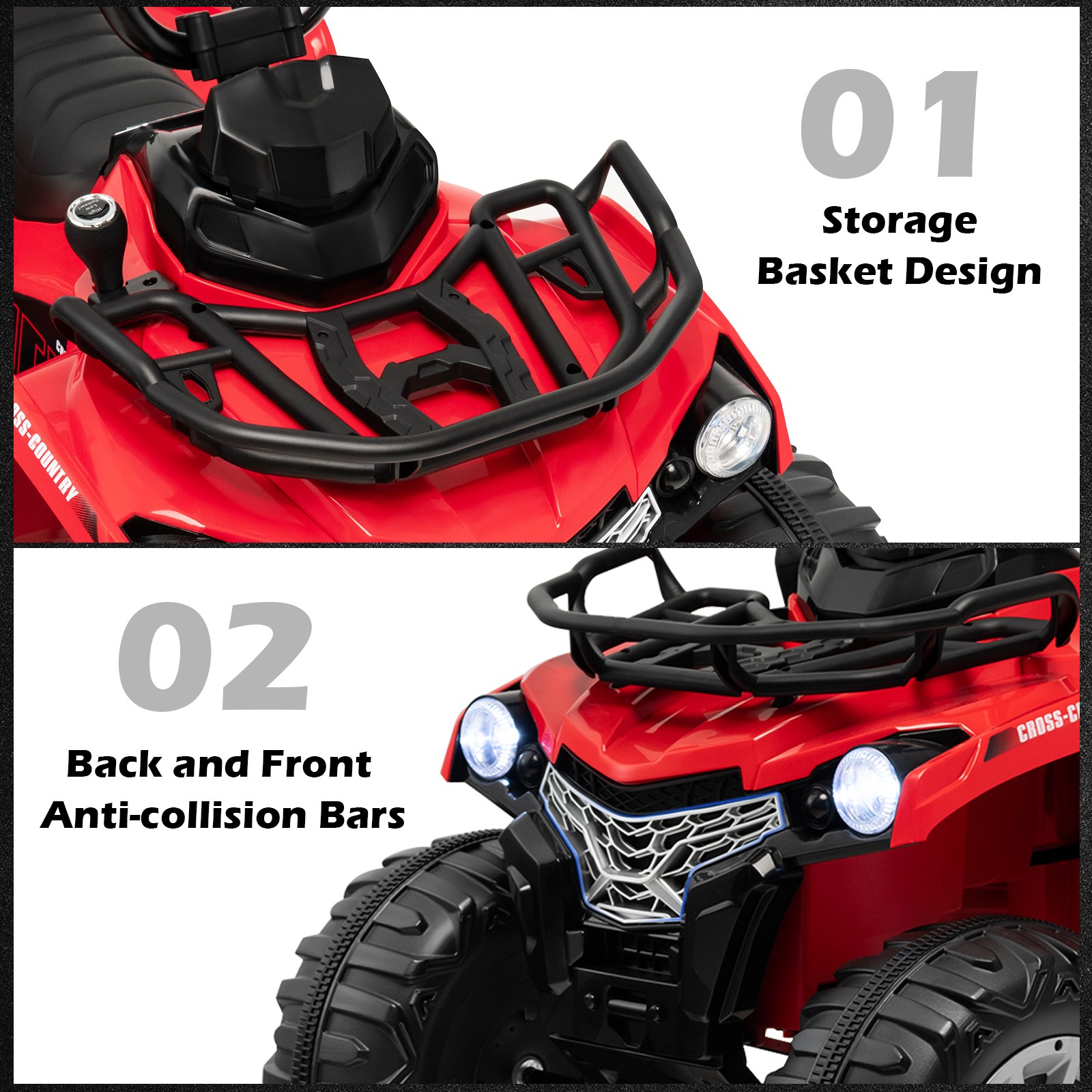 12V 2 Speeds Kids Ride ATV Electric 4-Wheeler Quad w/ Mp3 & Headlights Red