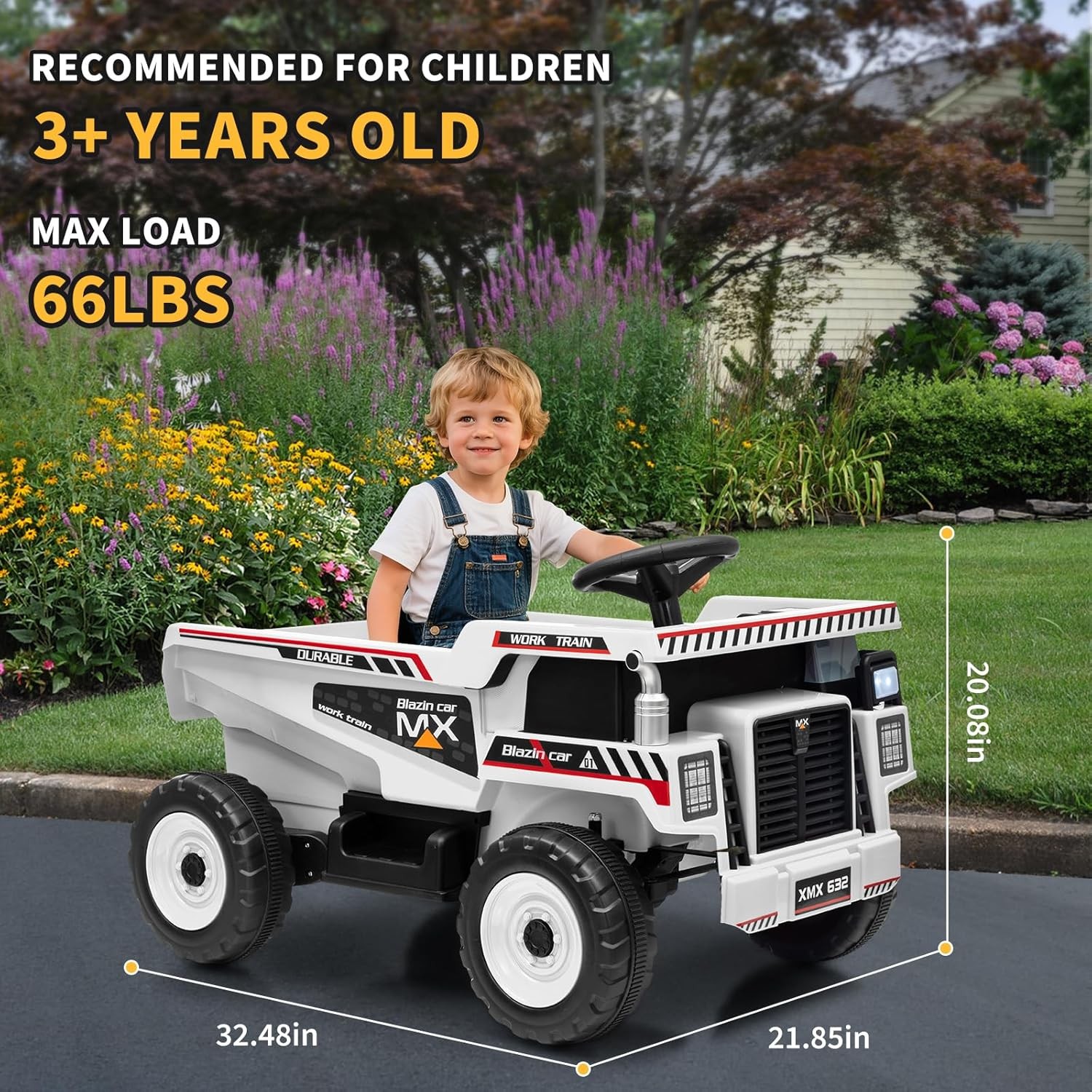 Kids Ride On Dump Truck 12V Remote Control Car Toy with Electric Dump Bed LED