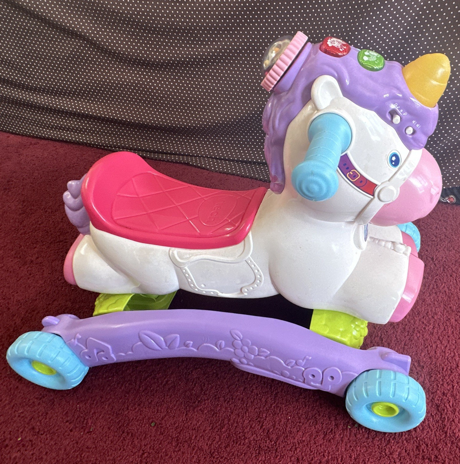 VTech Unicorn Ride-On Toy w/ Wheels, Light-Up Sounds, Pink Seat, Purple Base