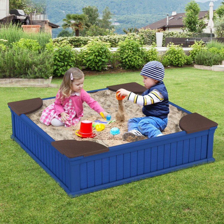 Kids Outdoor Sandbox with Oxford Cover and 4 Corner Seats