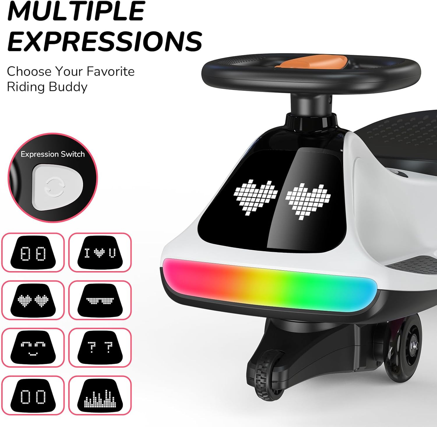 12V Electric Wiggle Car for Kids with Pedal, Display, Rechargeable Battery, LED