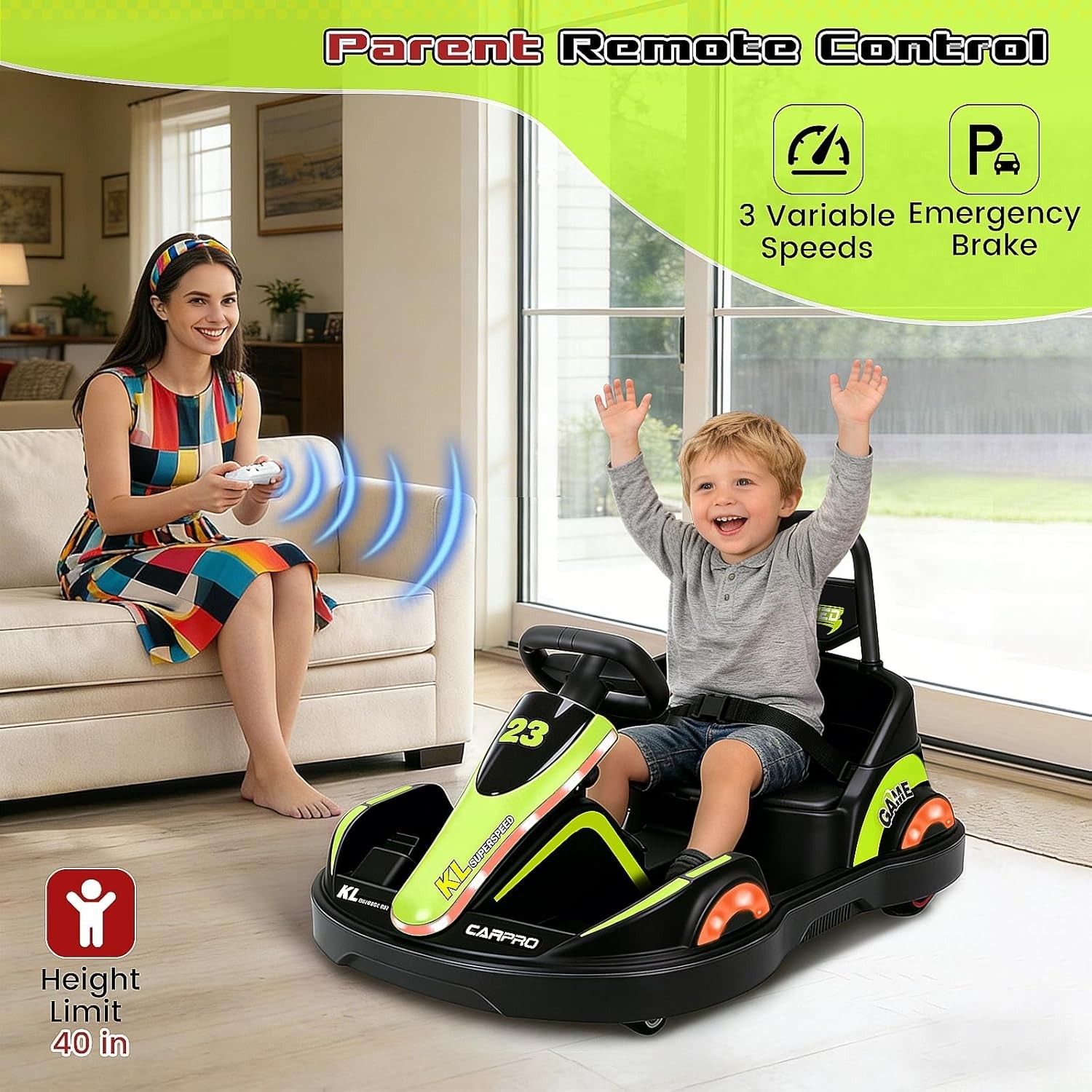 NEW! 12V Kids Electric Ride On Bumper Car Remote 360 Spin LED Music Green/Black