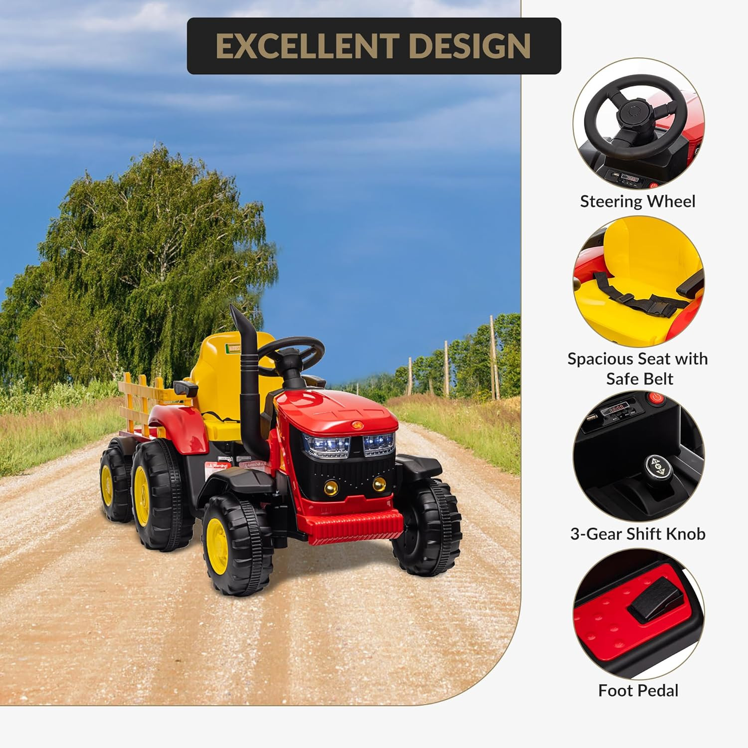 12V Battery Powered Kids Ride on Tractor with Remote Control – 35W Dual Motors,
