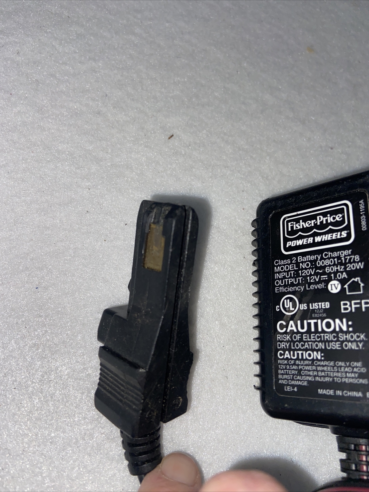 Power Wheels Fisher Price 12V 1A Battery Charger Power Cord 00801-1778