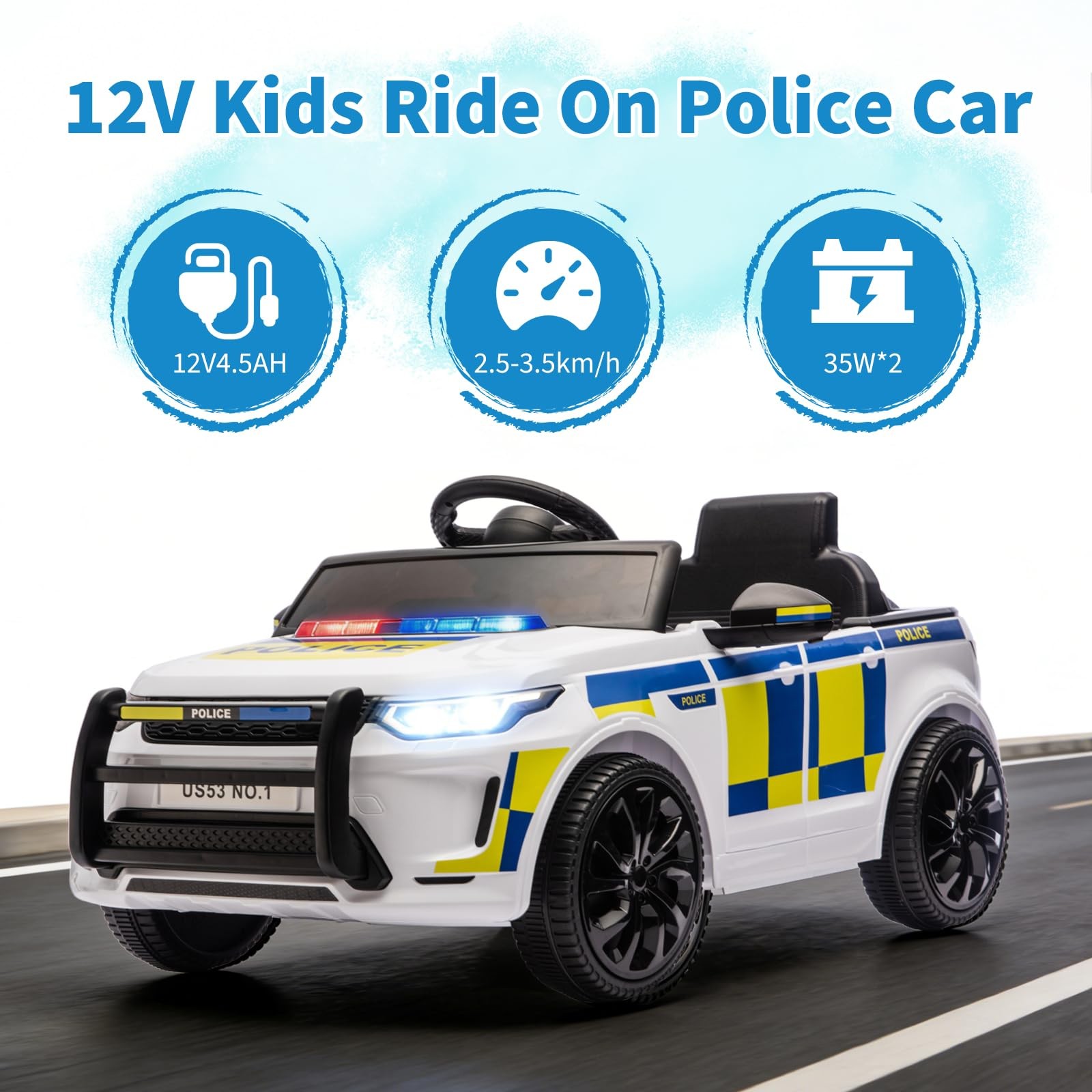12V Police Car Ride on Electric Car for Kids,Ride-on Toys with Remote Control