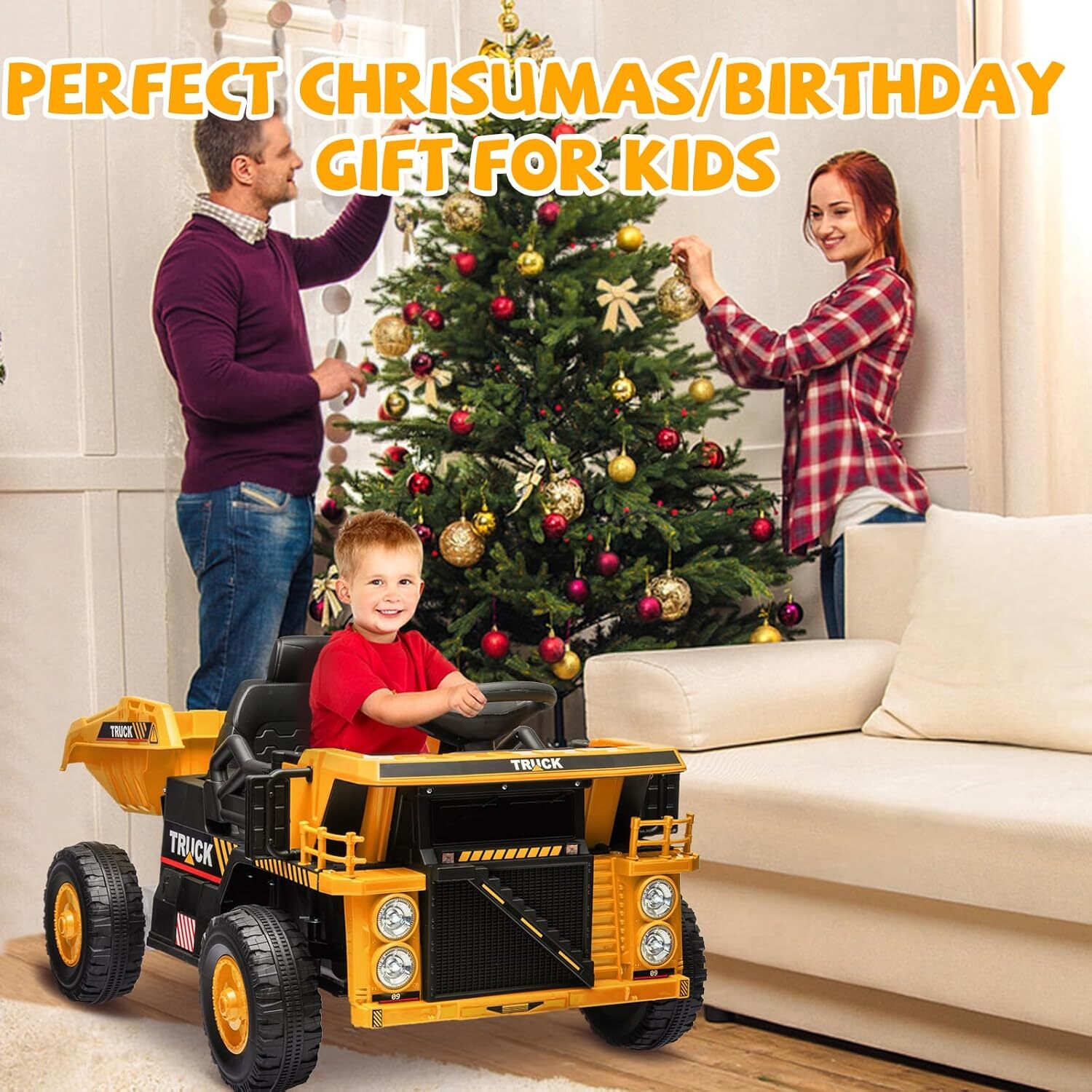 12V Kids Ride On Dump Truck, Electric Construction Vehicle With Remote Control