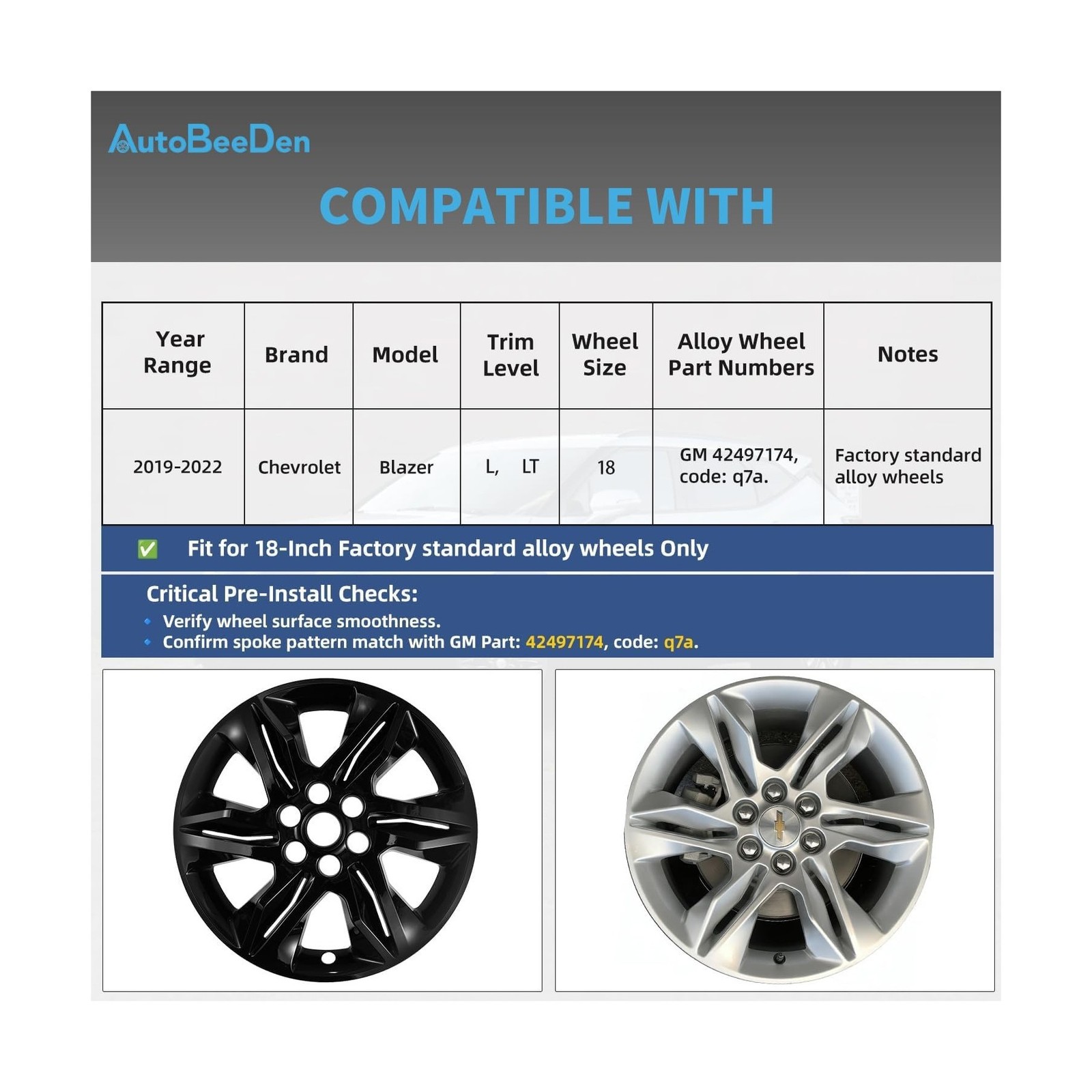 4-Pack 18 inch Wheel Skins Compatible with Chevrolet Chevy Blazer 2019 2020 2…