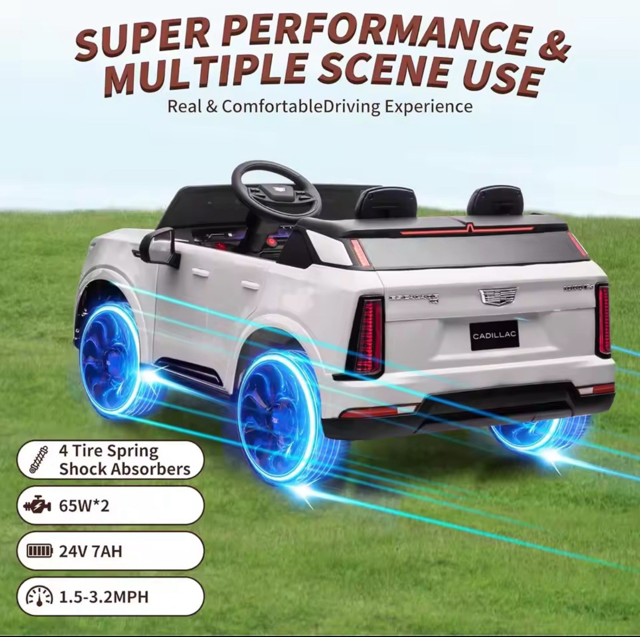 Cadillac 24V Ride On Electric Car,Remote Control,2Seater, 4Wheel Shock Absorbers
