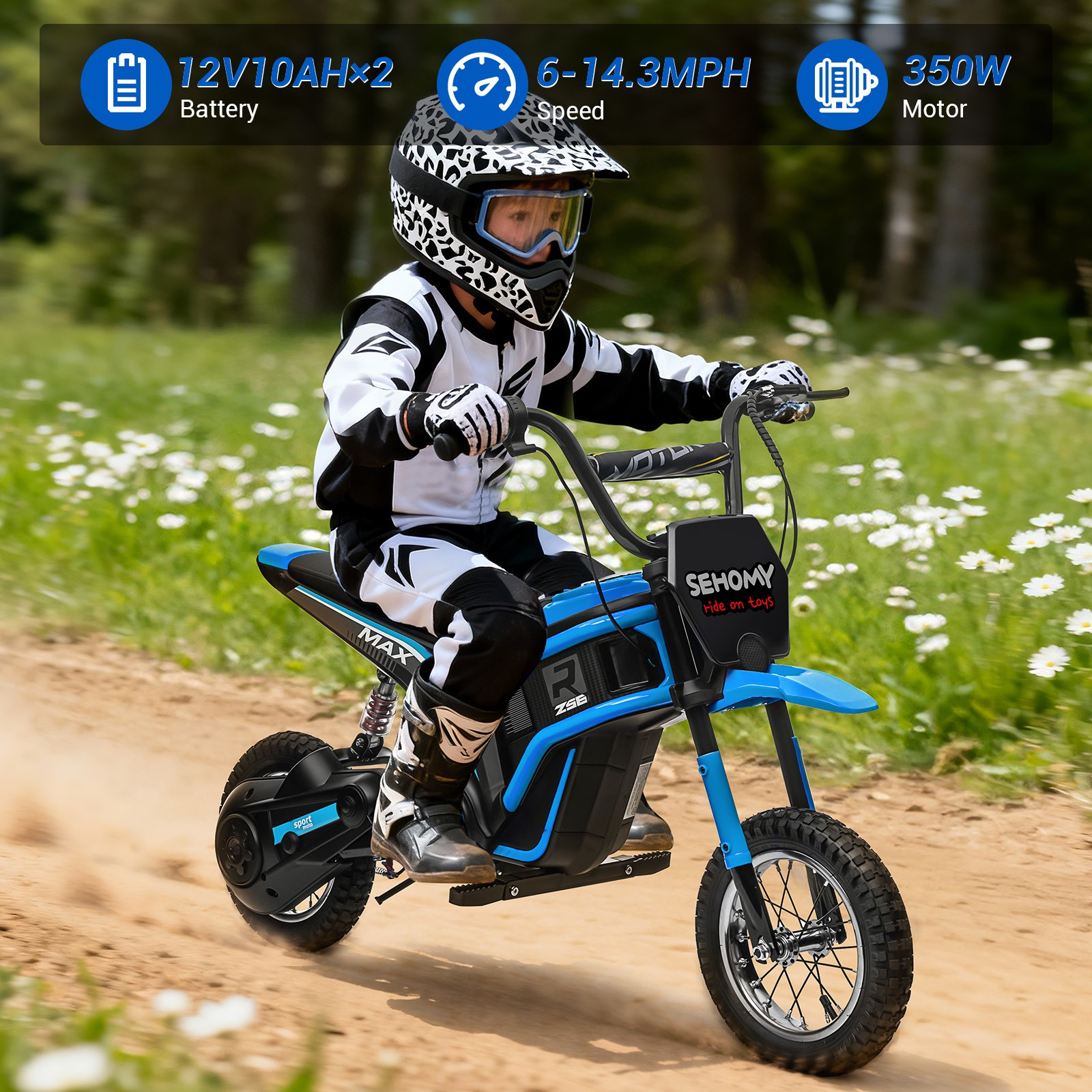 12V 350W Electric Dirt Bike for Kids 14.3mph Max Speed 12″ Air-Filled Tires Xmas