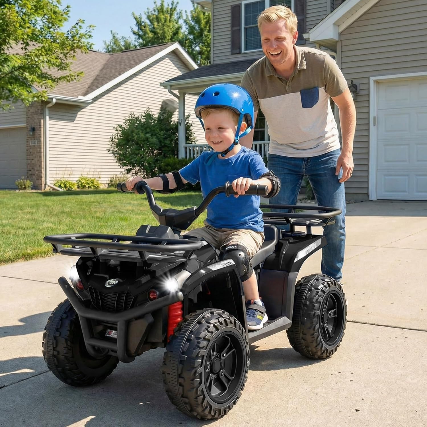 12V Kids ATV Quad with 2 Speeds, Spring Suspension, LED Lights, Music & Story Pl