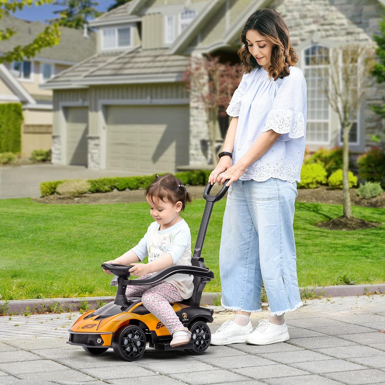 2-In-1 Ride on Push Car for Toddlers 1-3, Licensed Lamborghini Stroller Sliding