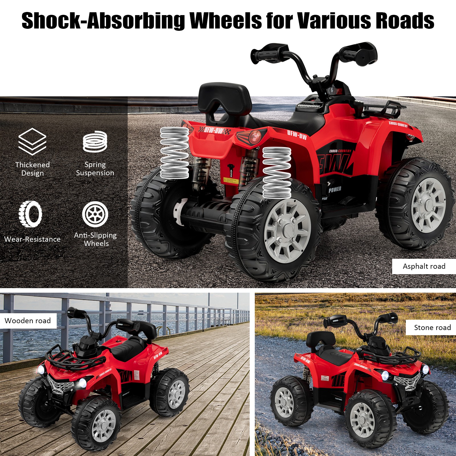 12V 2 Speeds Kids Ride ATV Electric 4-Wheeler Quad w/ Mp3 & Headlights Red