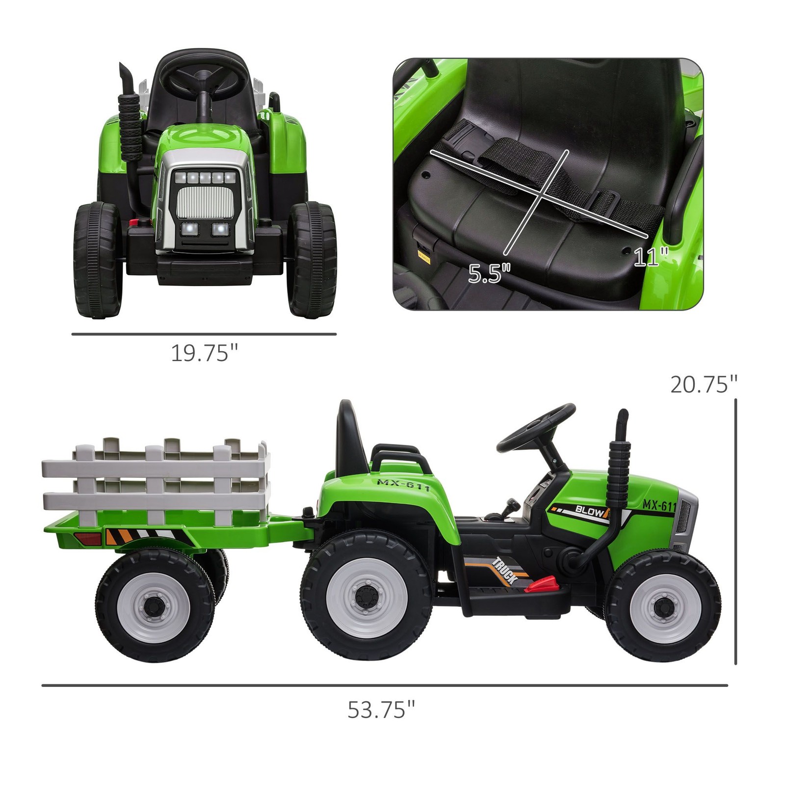 Realistic 12V Electric Ride-On Tractor with Functional Trailer, Ages 3+