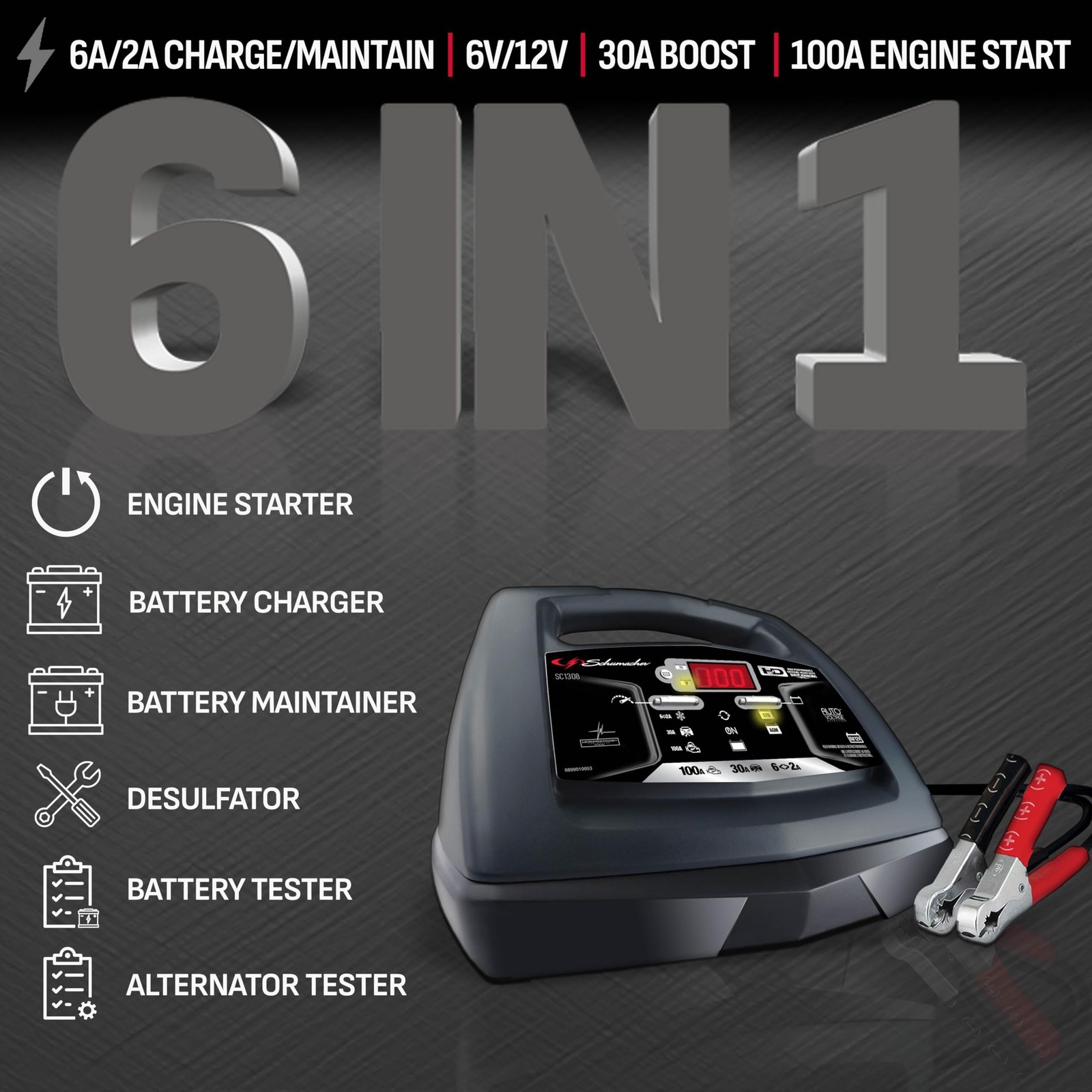 Schumacher Electric 6A Car Battery Charger and 100A Engine Starter, 6-in-1 So…
