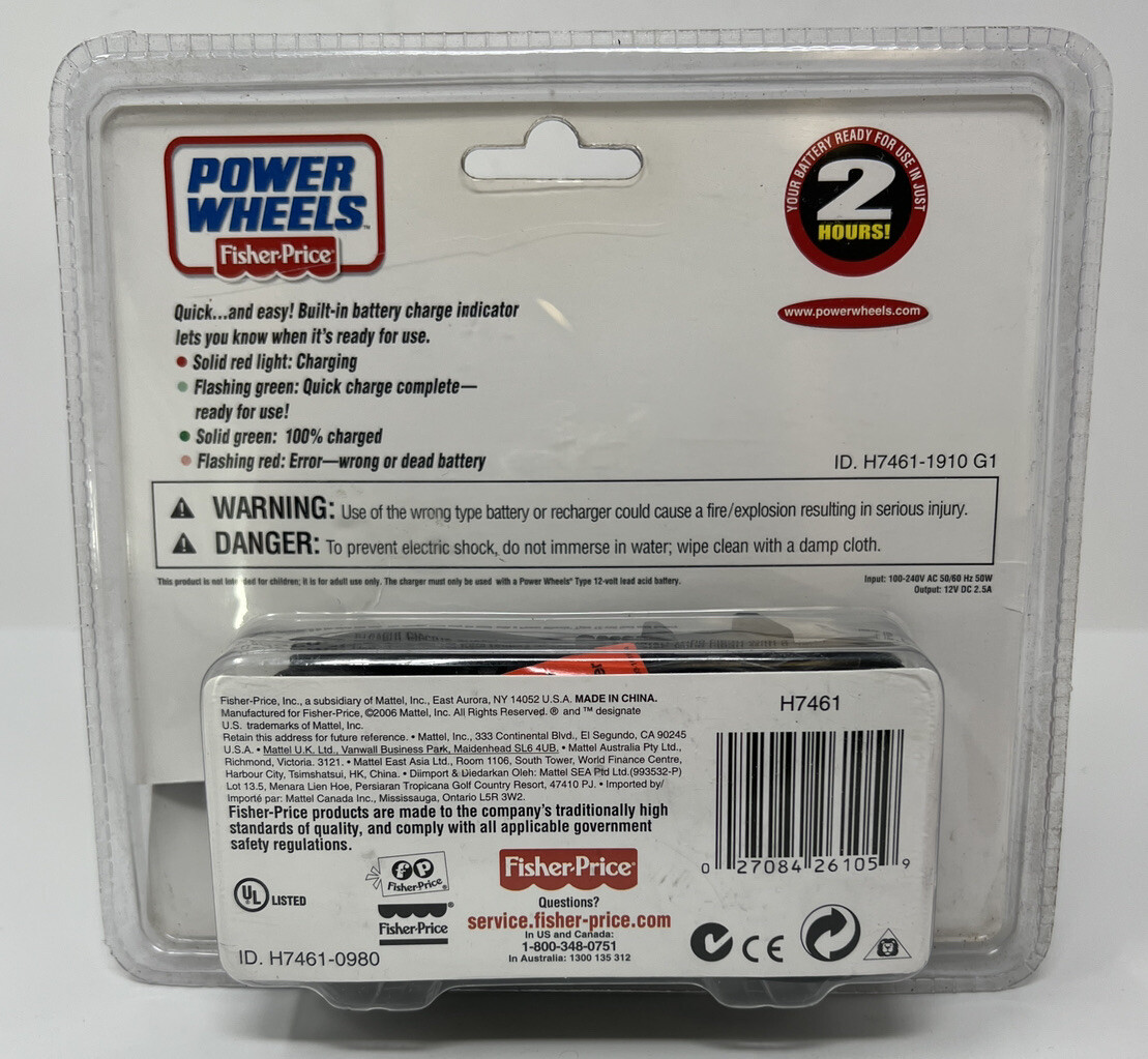 2006 Fisher Price Power Wheels 12 Volt Quick Charger 2 Hours J1718-0980 Sealed