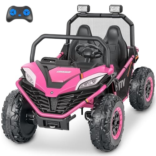 24V Ride on Car for Kids, 2 Seater XL 20″ Seat Ride on Toy, 10AH 4WD Pink