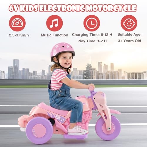 Kids Motorcycle, 6V Electric Ride On Car with Automatic Bubble Violet