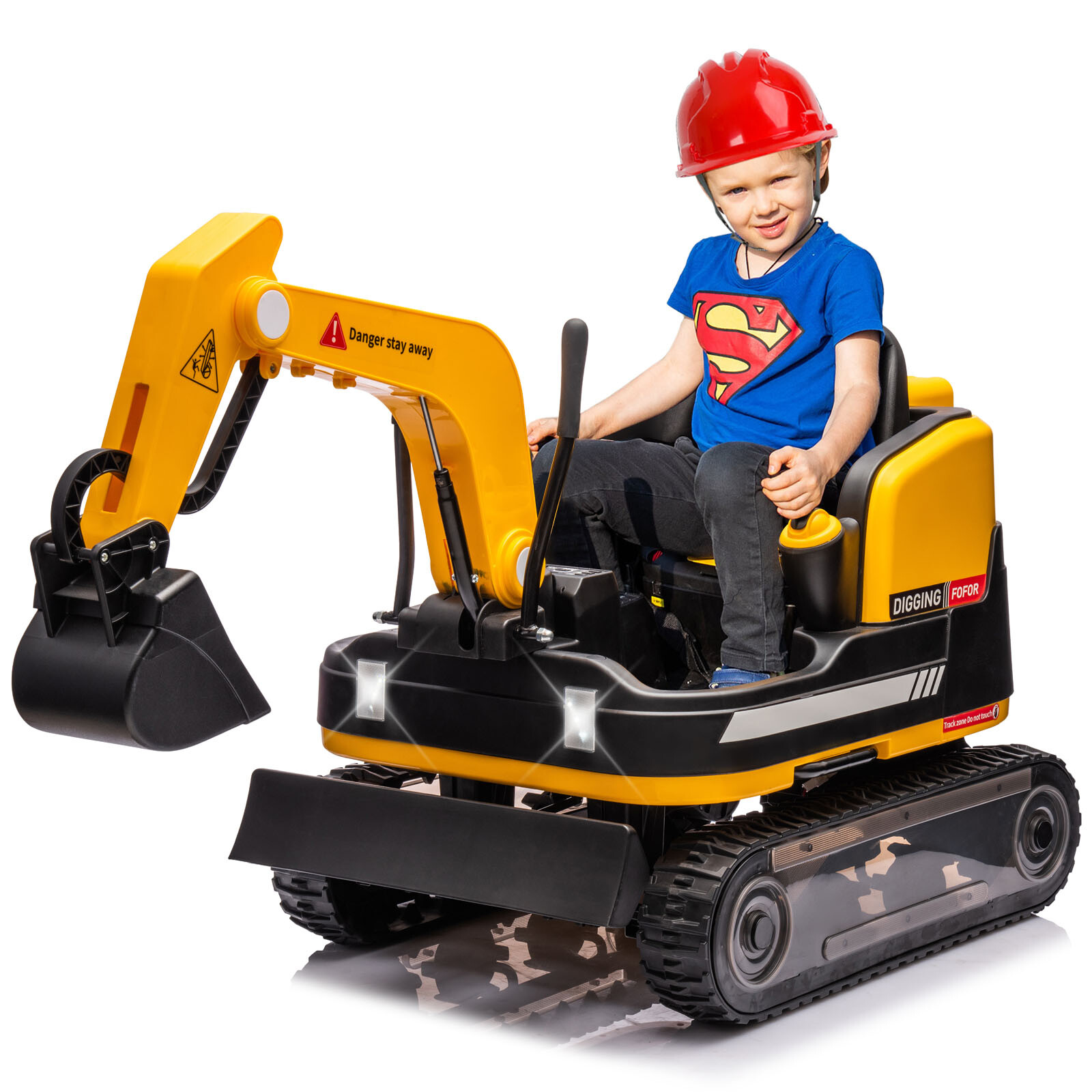 JOYLDIAS Yellow 12V12AH Battery Kids Ride On Excavator Bulldozer 360° w/ Remote