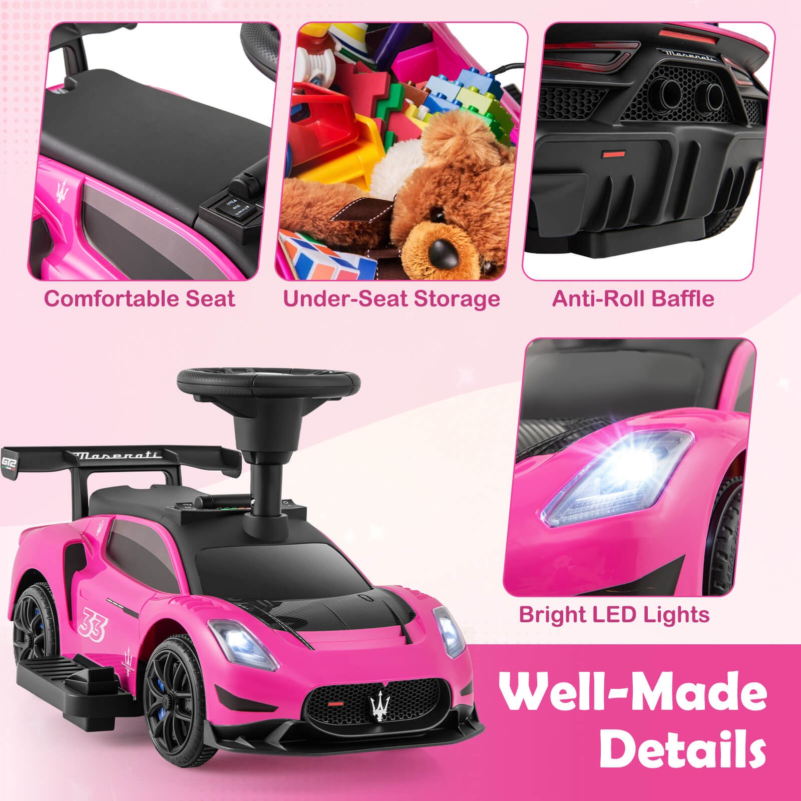 Electric Kids Ride on Push Car Maserati Licensed Foot to Floor Push Car w/Horn