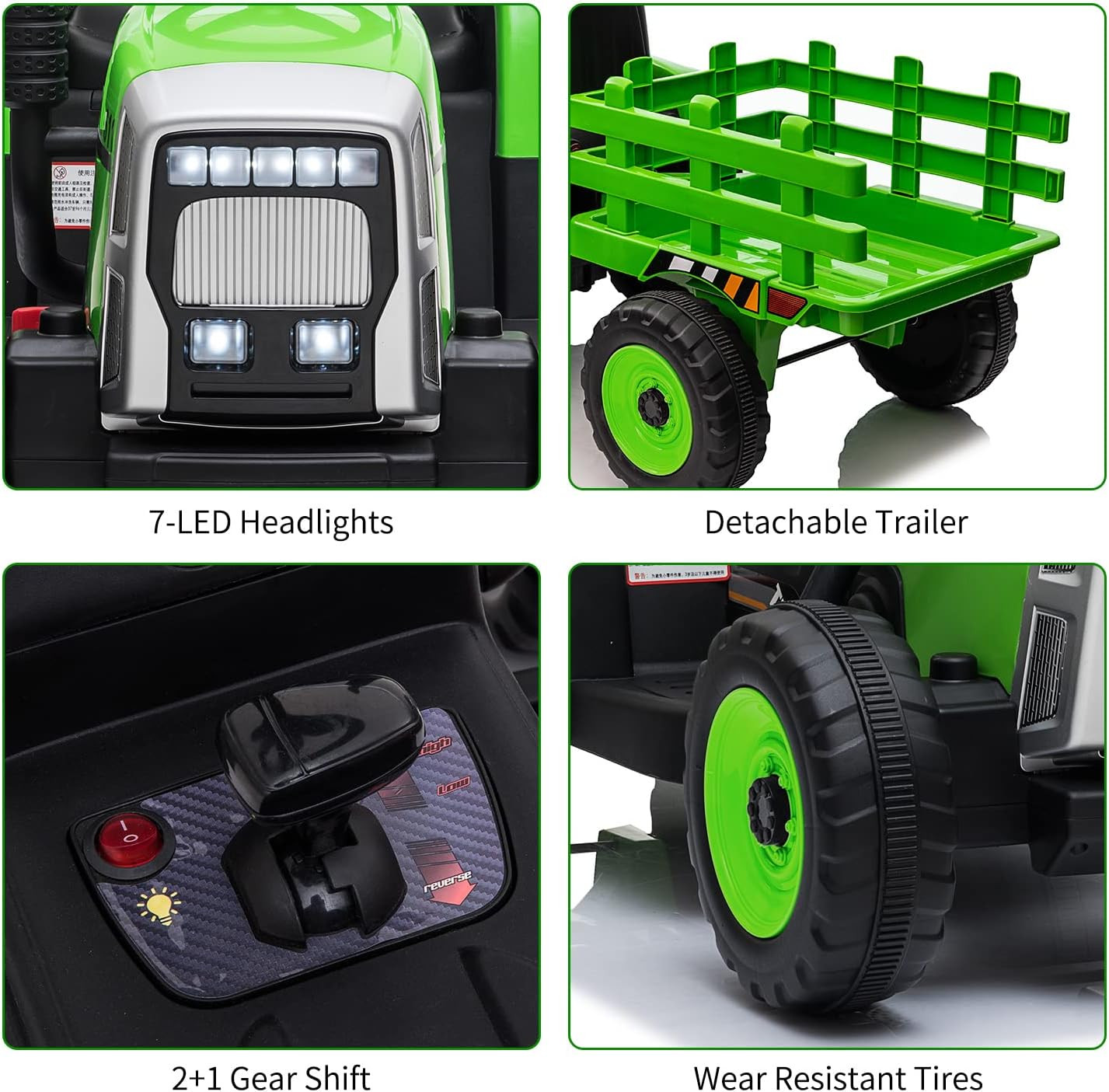 12V Kids Ride on Tractor with Trailer & Remote Control, Electric Tractor for Tod