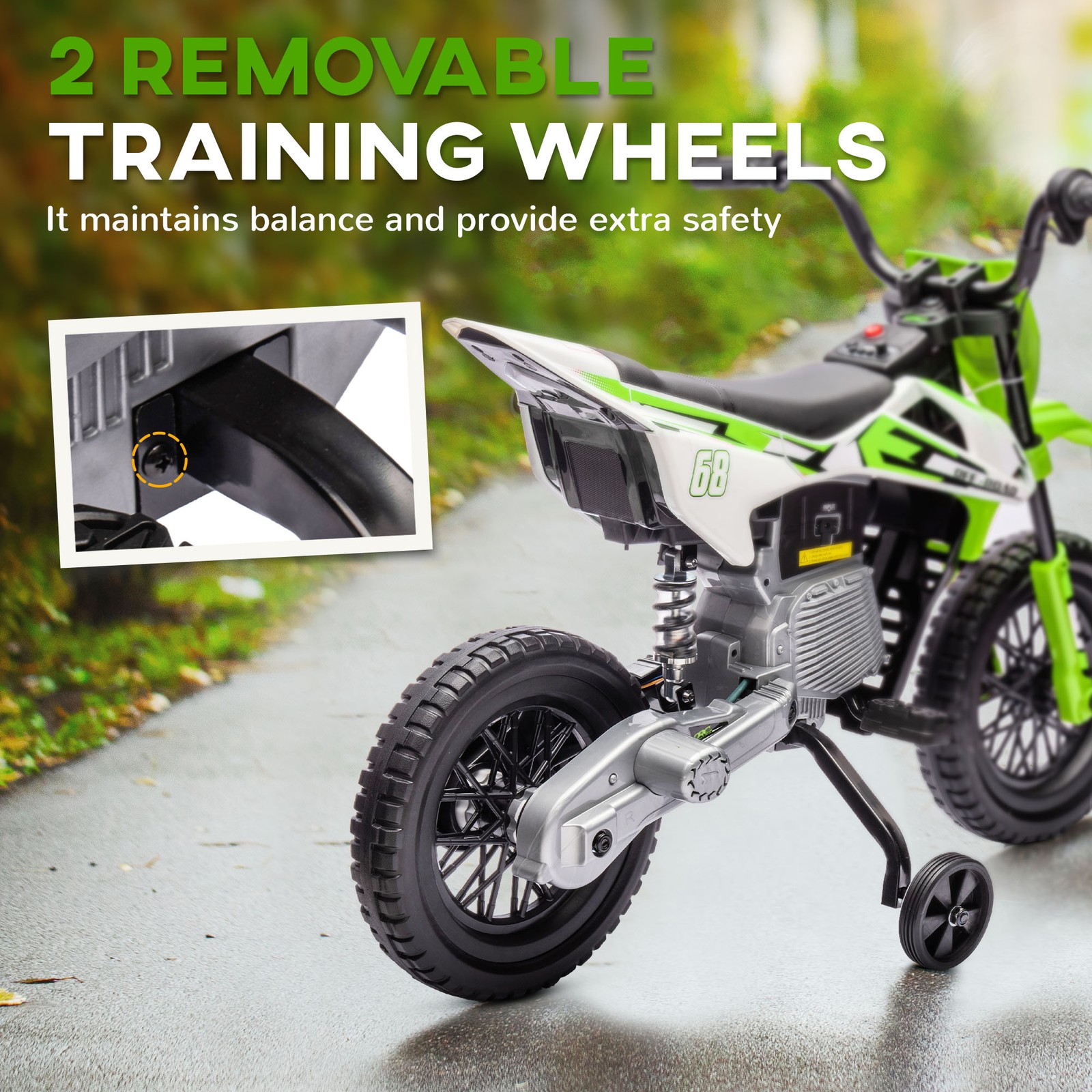 12V Kids Motorcycle W/ Twist Grip Throttle, Rear Suspension, Green