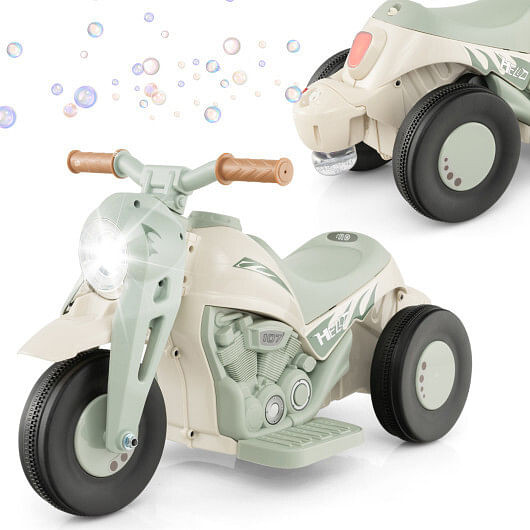 6V Kids Electric Ride on Motorcycle with Bubble Maker and Music-Beige – Color: B