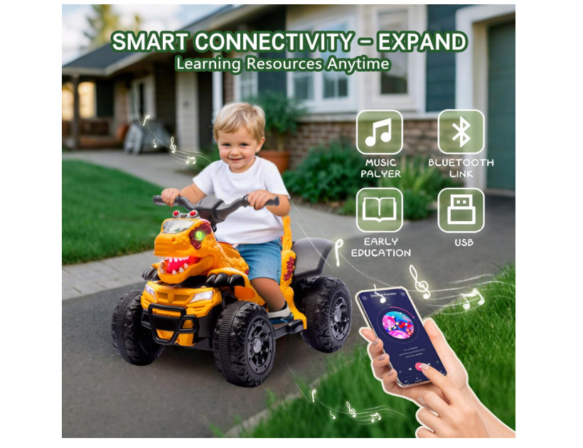 12V Dinosaur Ride-On ATV for Kids, Electric 4 Wheeler Quad Car w/ MUSIC,BT & LED