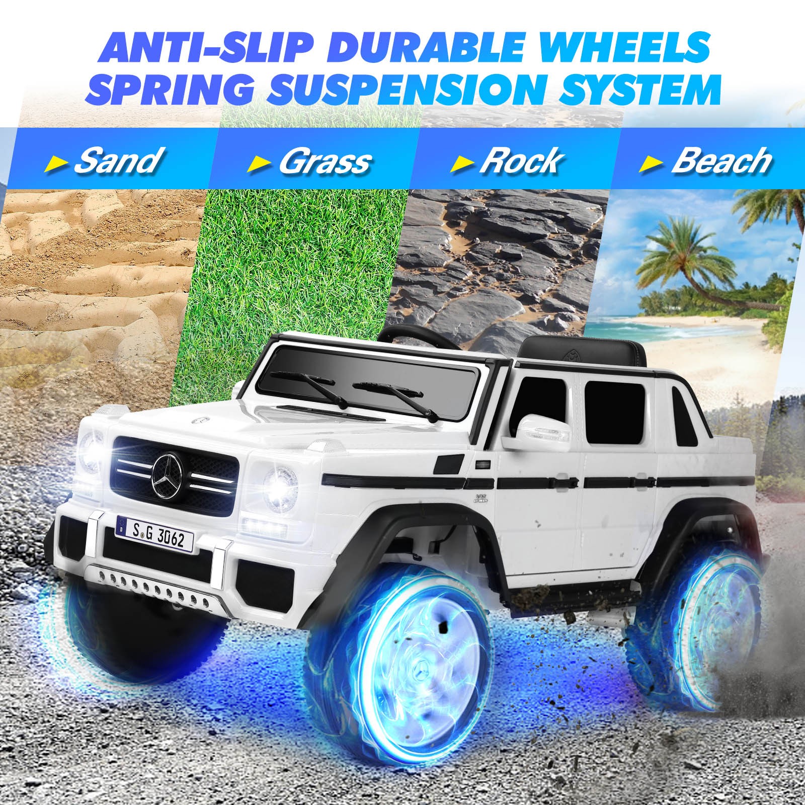 White Electric 12V Battery Kids Ride On Car 3 Speed with Music, LED, MP3, RC