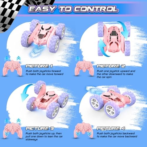 Pink Purple RC Stunt Car for Kids, Remote Control Car with 360° Purple&pink